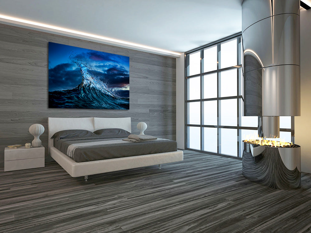 29263314 - dark black style bedroom interior with open fireplace