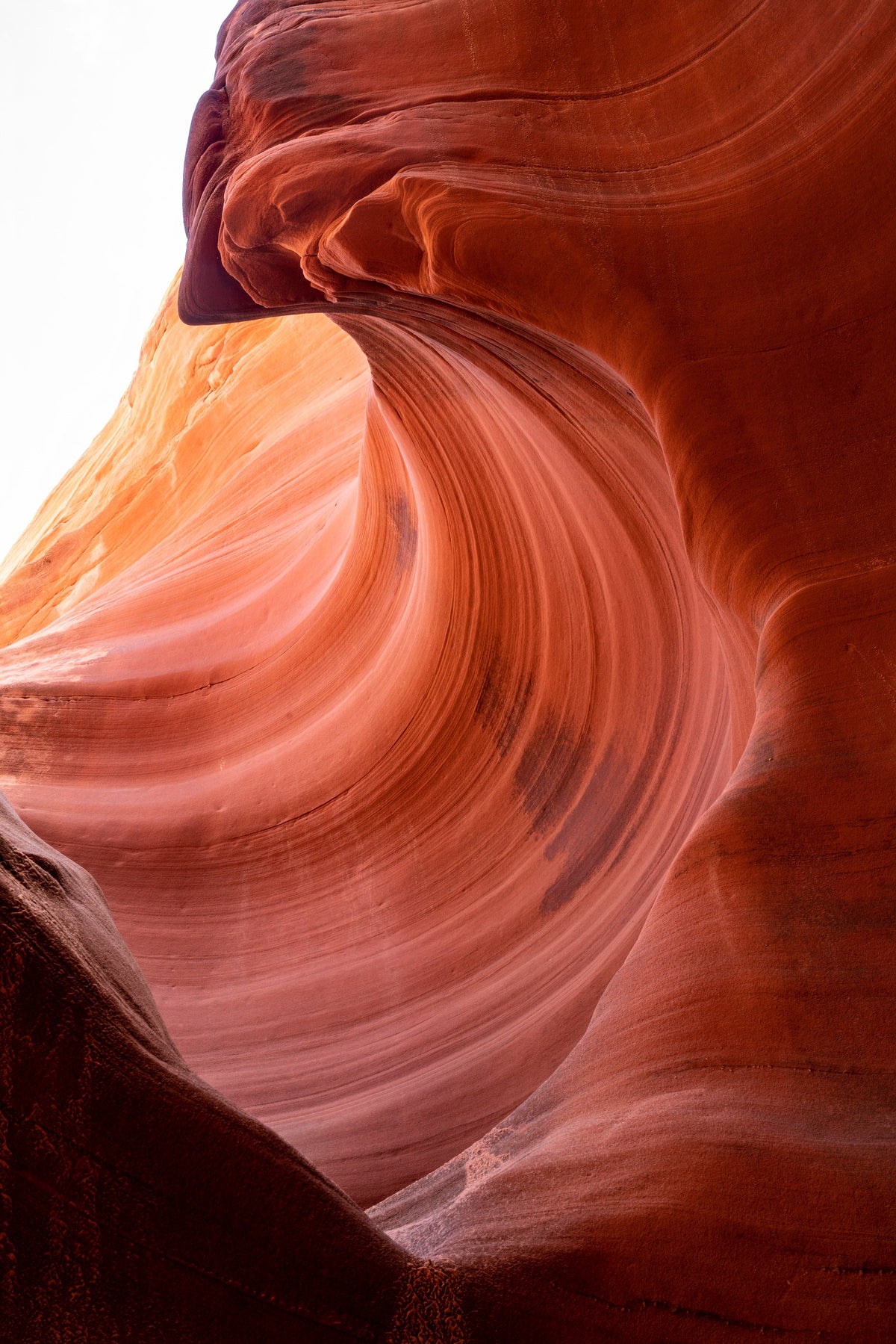 Stone Wave – fine art photograph of sandstone curling over like a breaking wave inside a slot canyon in northern Arizona, by Aaron Chang