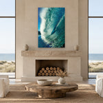 Big Blue by Aaron Chang, shown in a beach-house living room with a fireplace