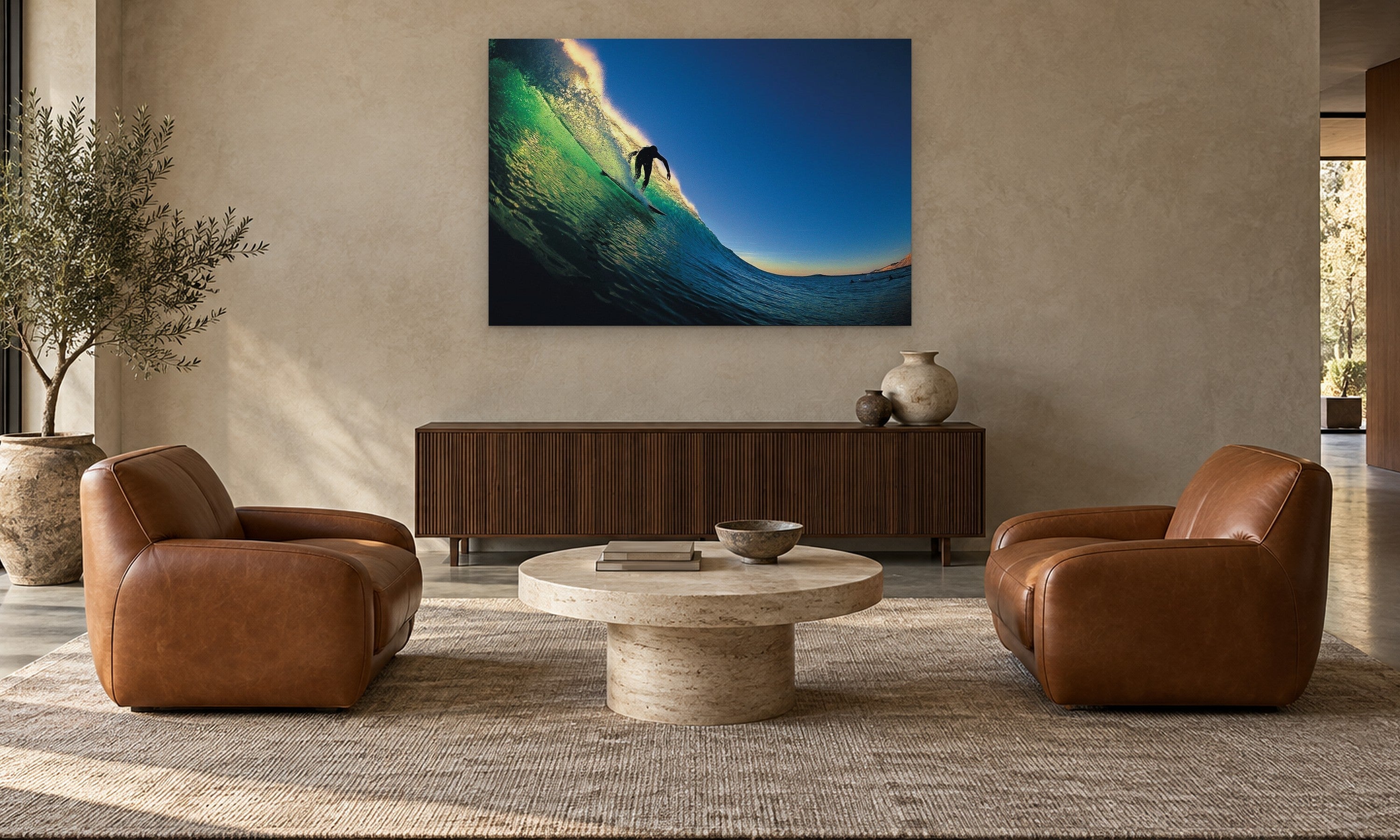 Blacks Beach Joel Tudor by Aaron Chang, shown in a collector’s lounge