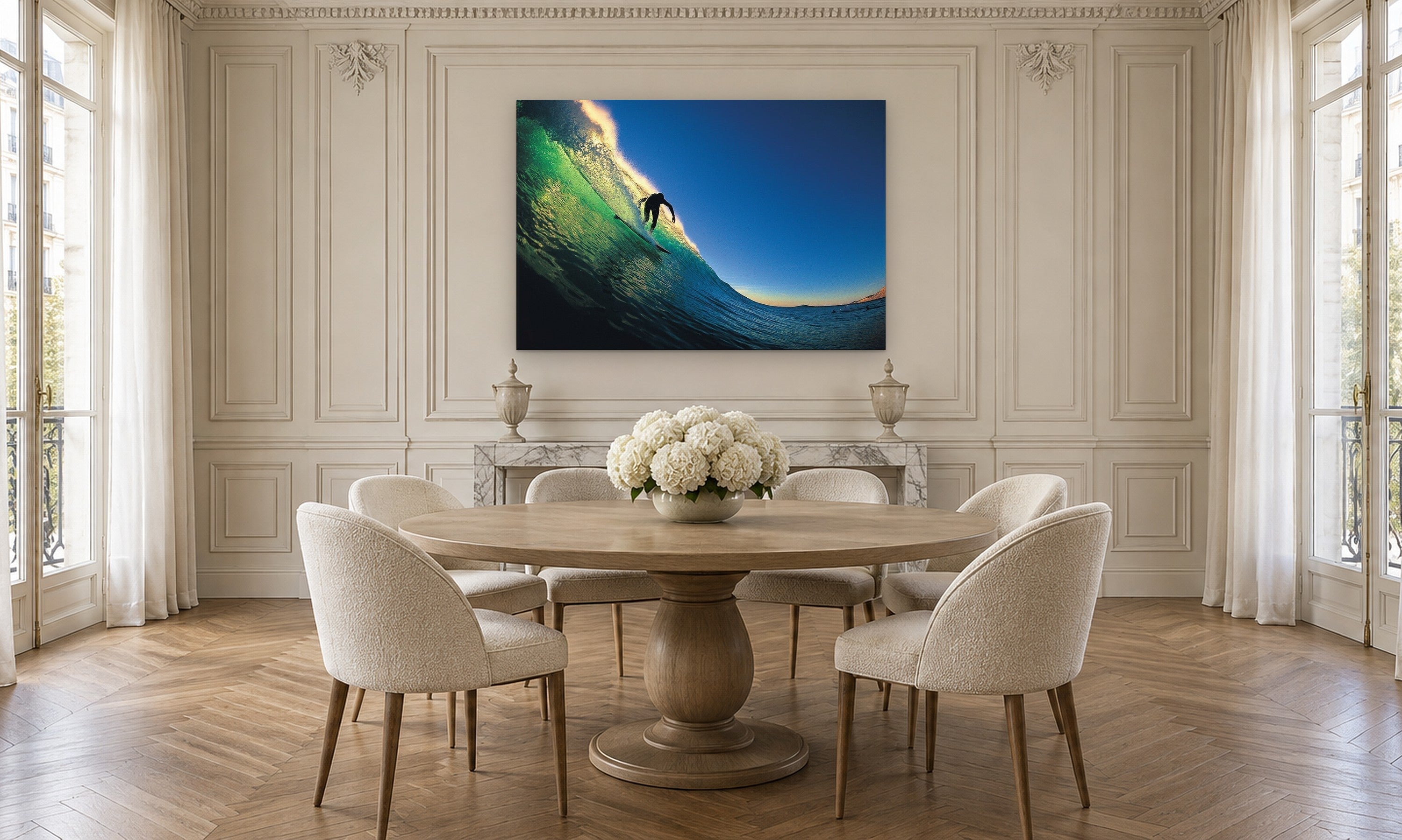 Blacks Beach Joel Tudor by Aaron Chang, shown in a Parisian dining room