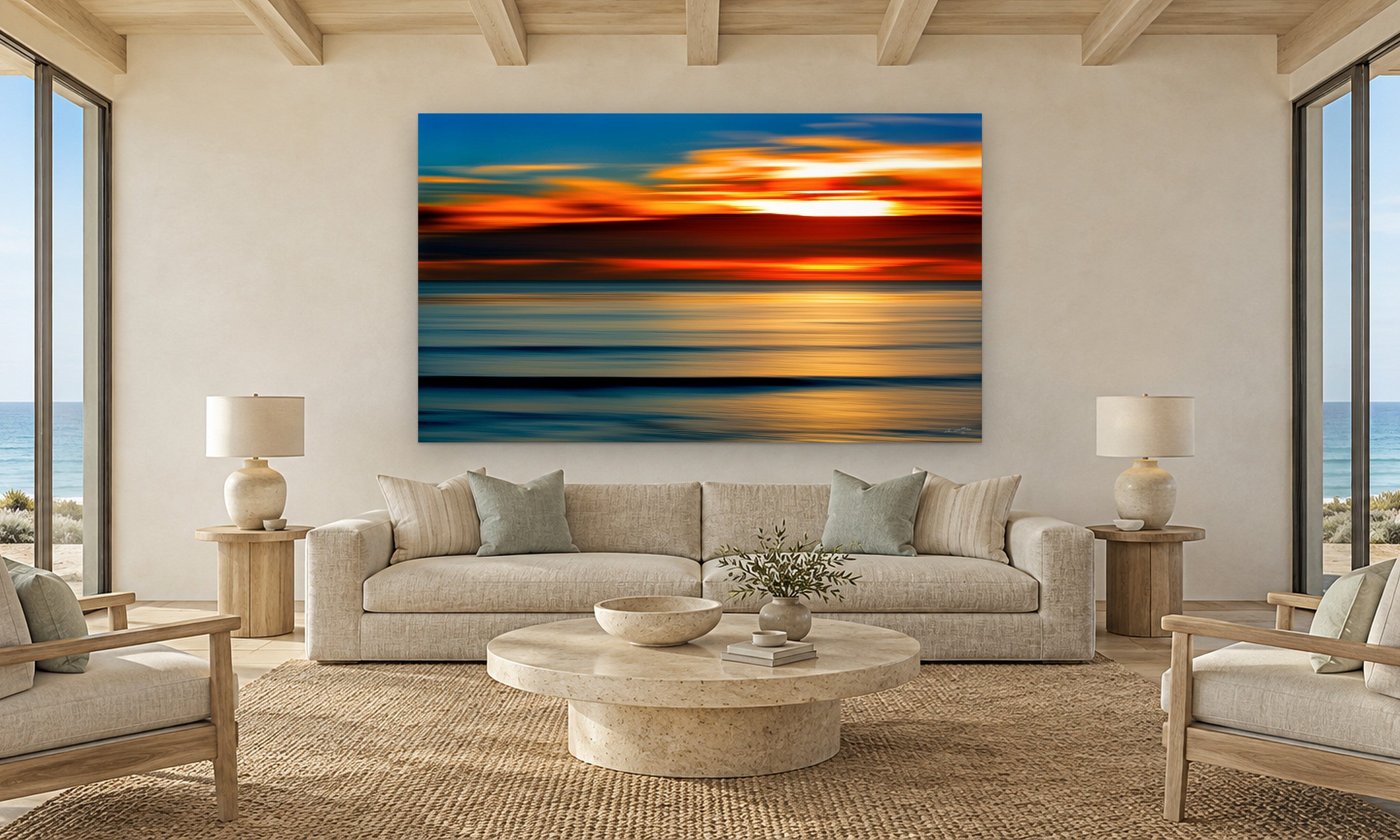 Blue Crush by Aaron Chang, shown in a coastal living room