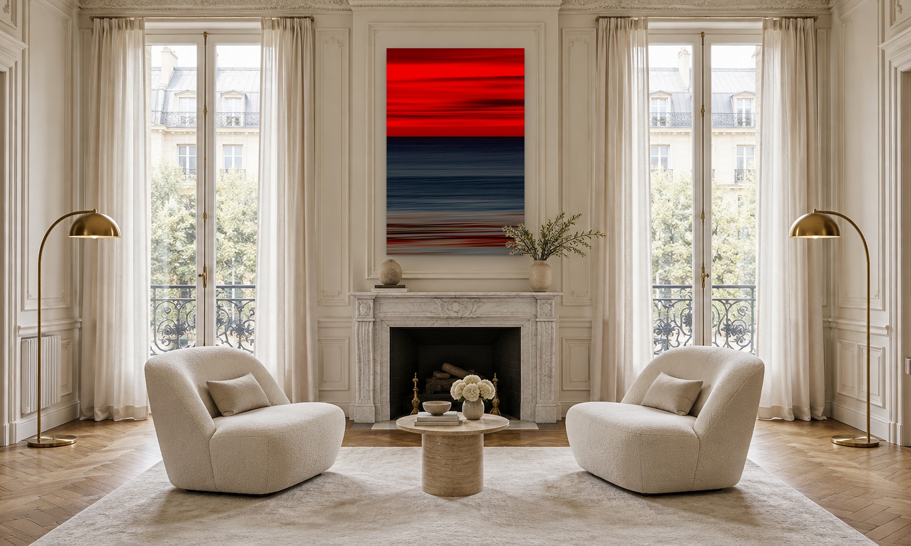 Blue Obsidian Vertical by Aaron Chang, shown in a Parisian salon