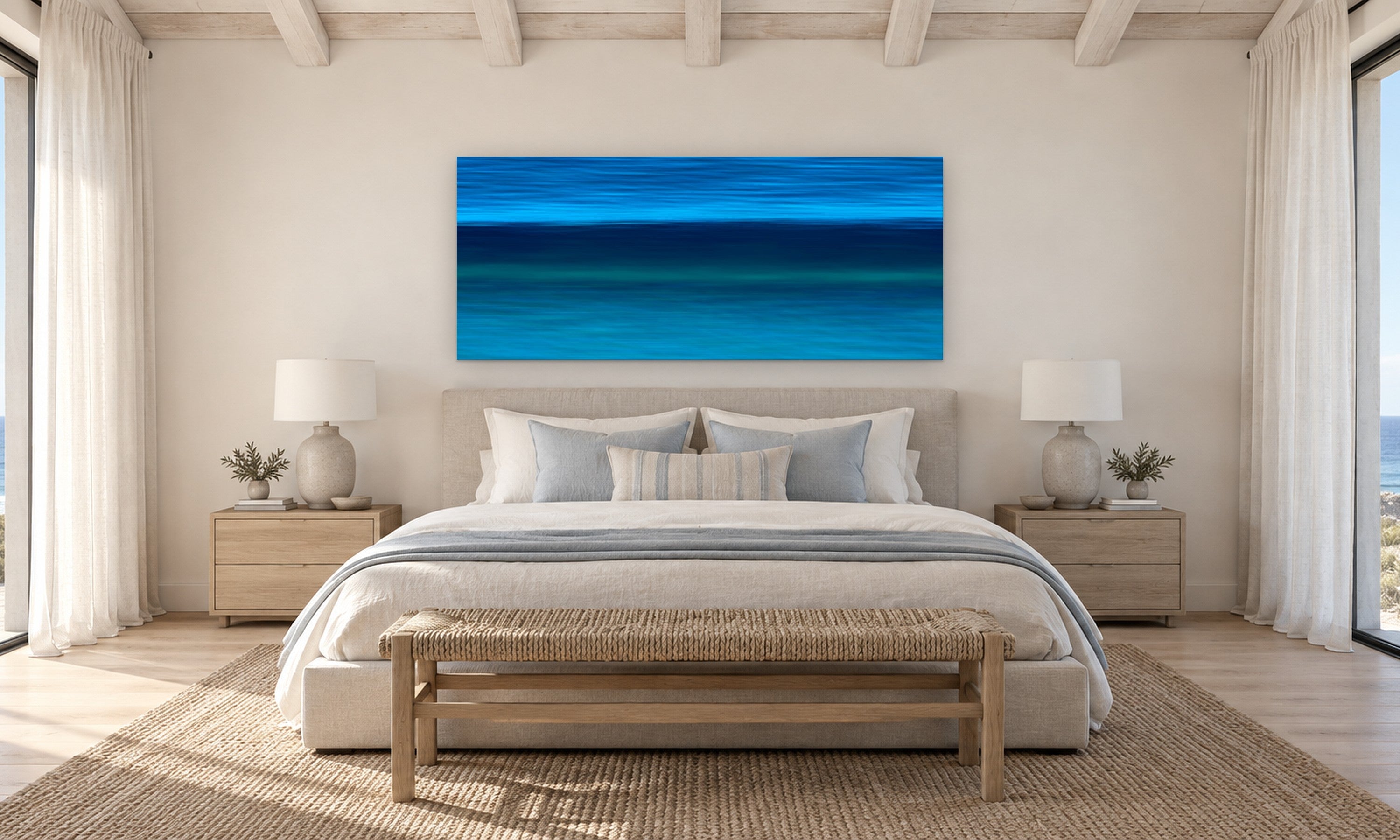 Blue Magic by Aaron Chang, shown in a coastal bedroom