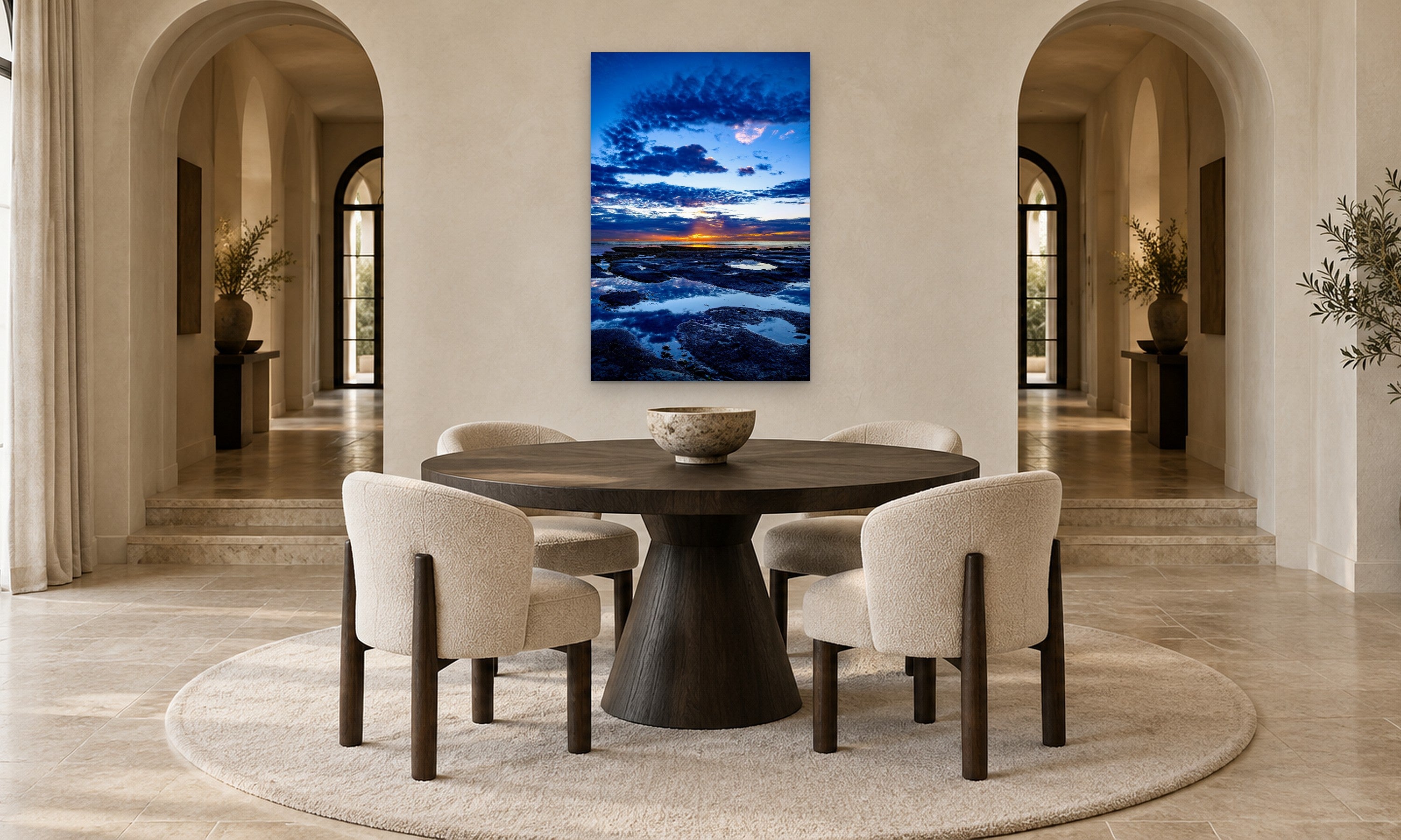 Blue Rhapsody by Aaron Chang, shown in an arched dining room