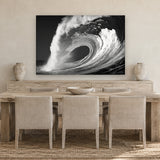 Bonzai Pipeline by Aaron Chang, shown in a coastal dining room