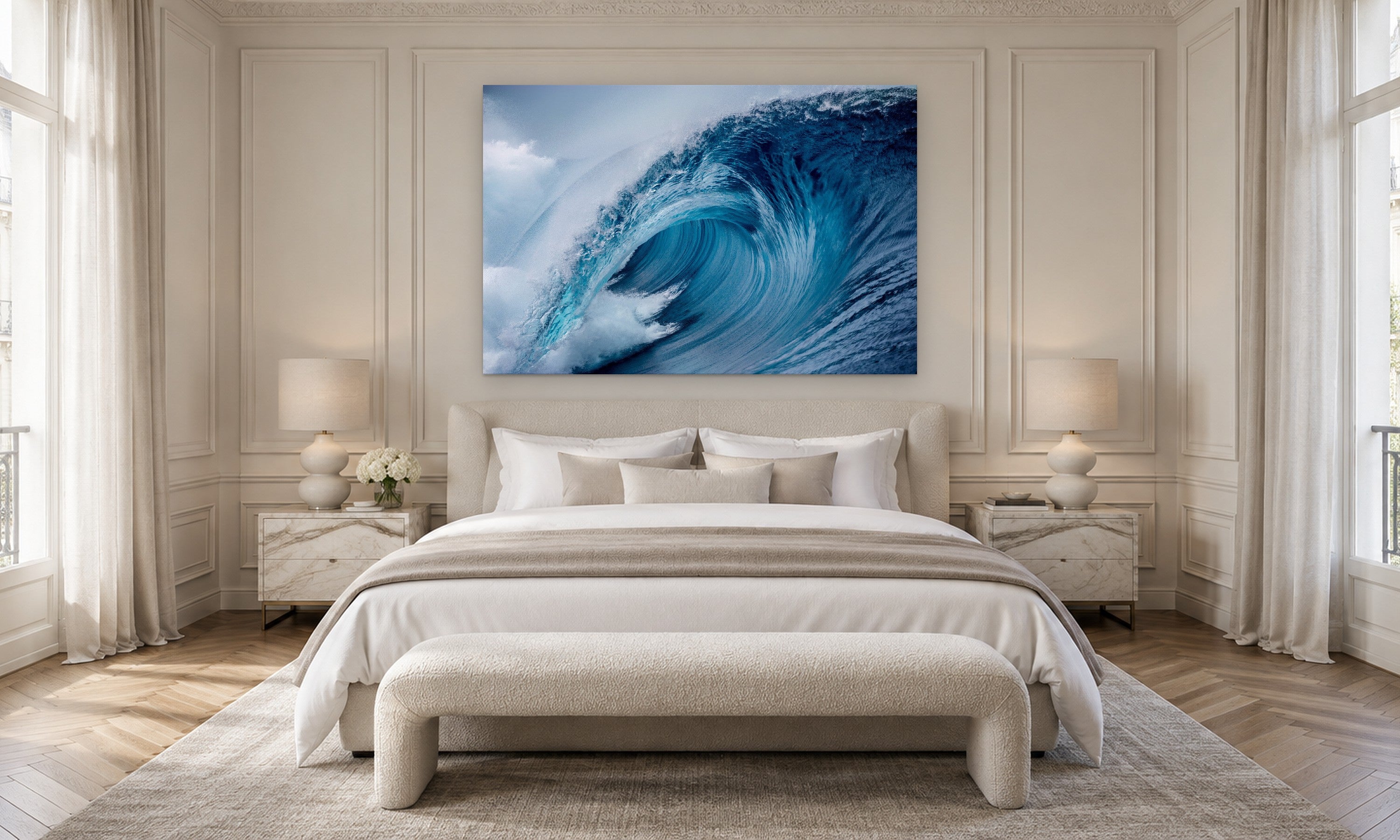 Cerulean by Aaron Chang, shown in a Parisian bedroom