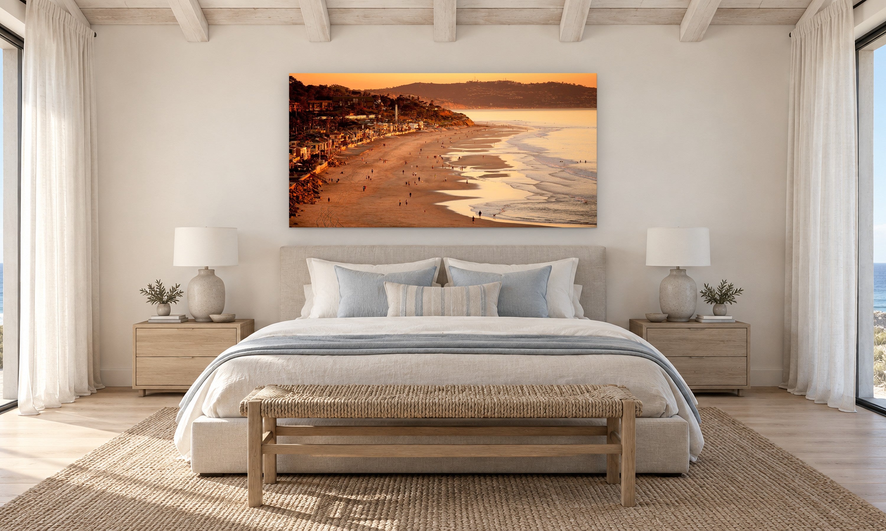 Del Mar Beach by Aaron Chang, shown in a coastal bedroom