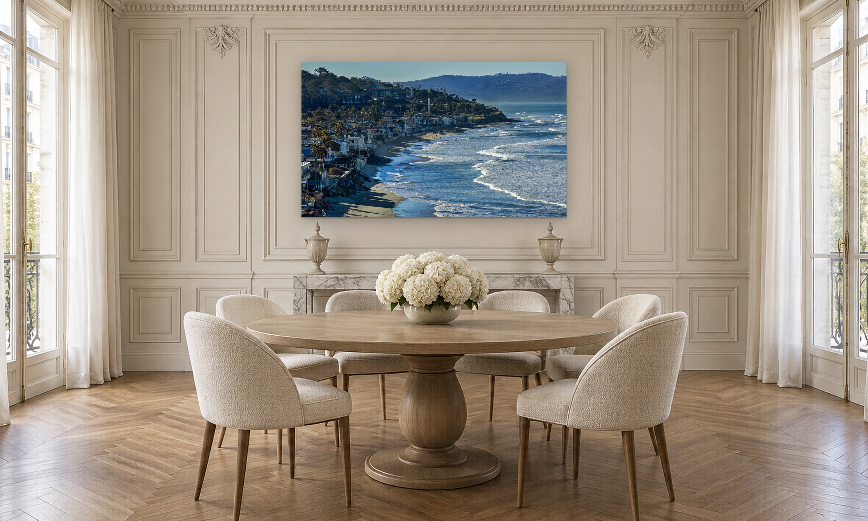 Del Mar Morning by Aaron Chang, shown in a Parisian dining room