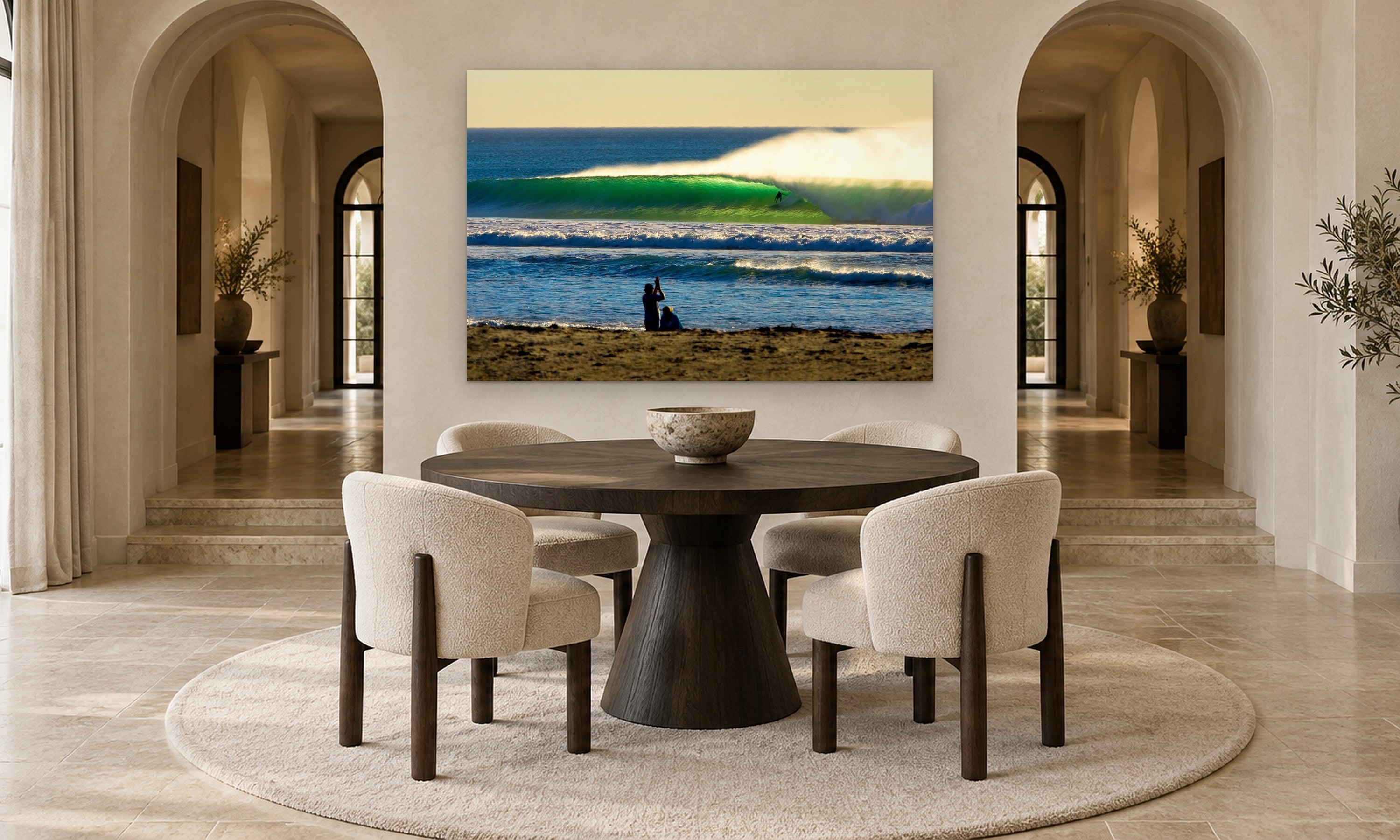 Del Mar Rivermouth by Aaron Chang, shown in an arched dining room