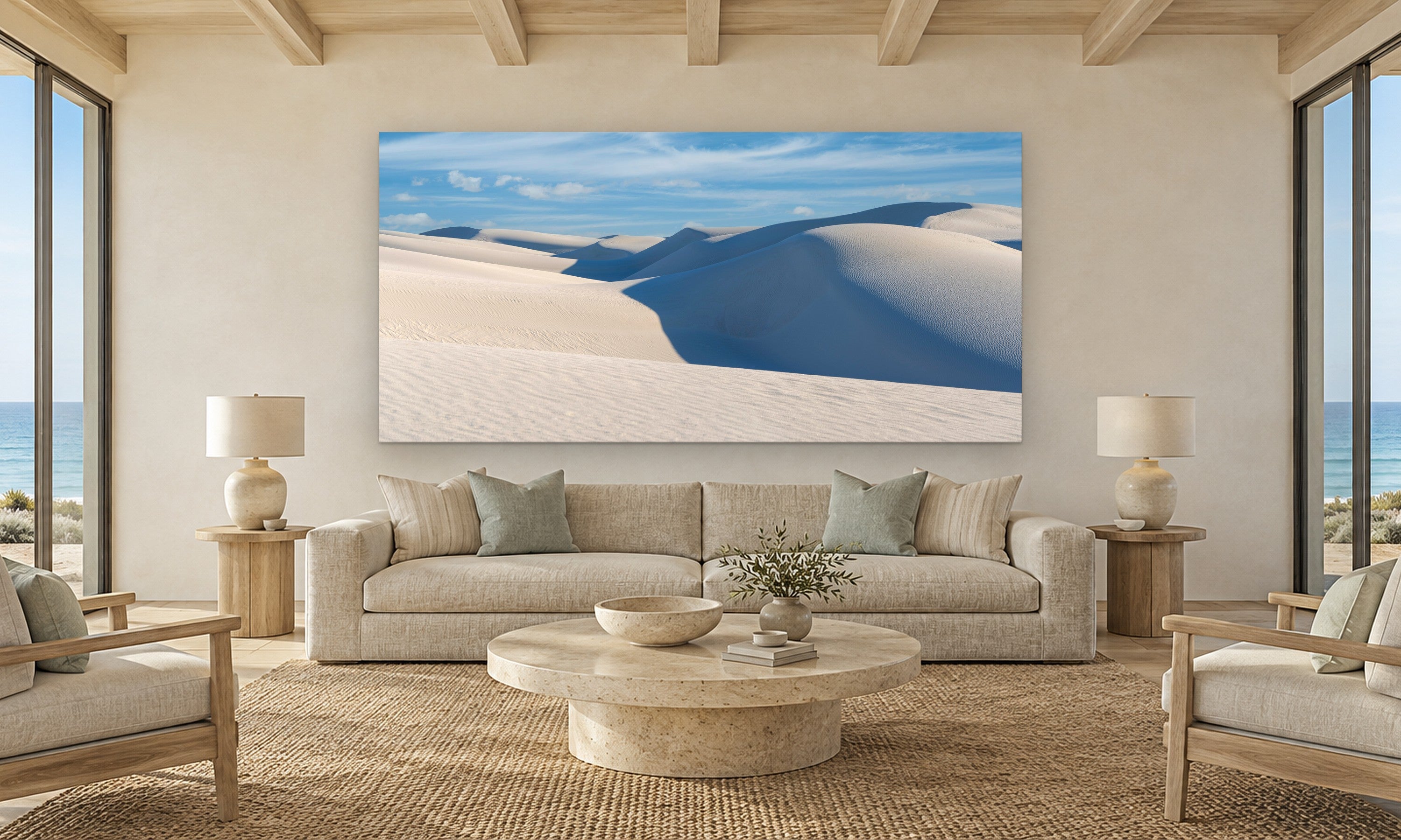 Dune Sky by Aaron Chang, shown in a coastal living room