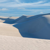 Dune Sky – fine art panoramic photograph of sunlit white dunes under a clear sky at White Sands National Park, New Mexico, by Aaron Chang