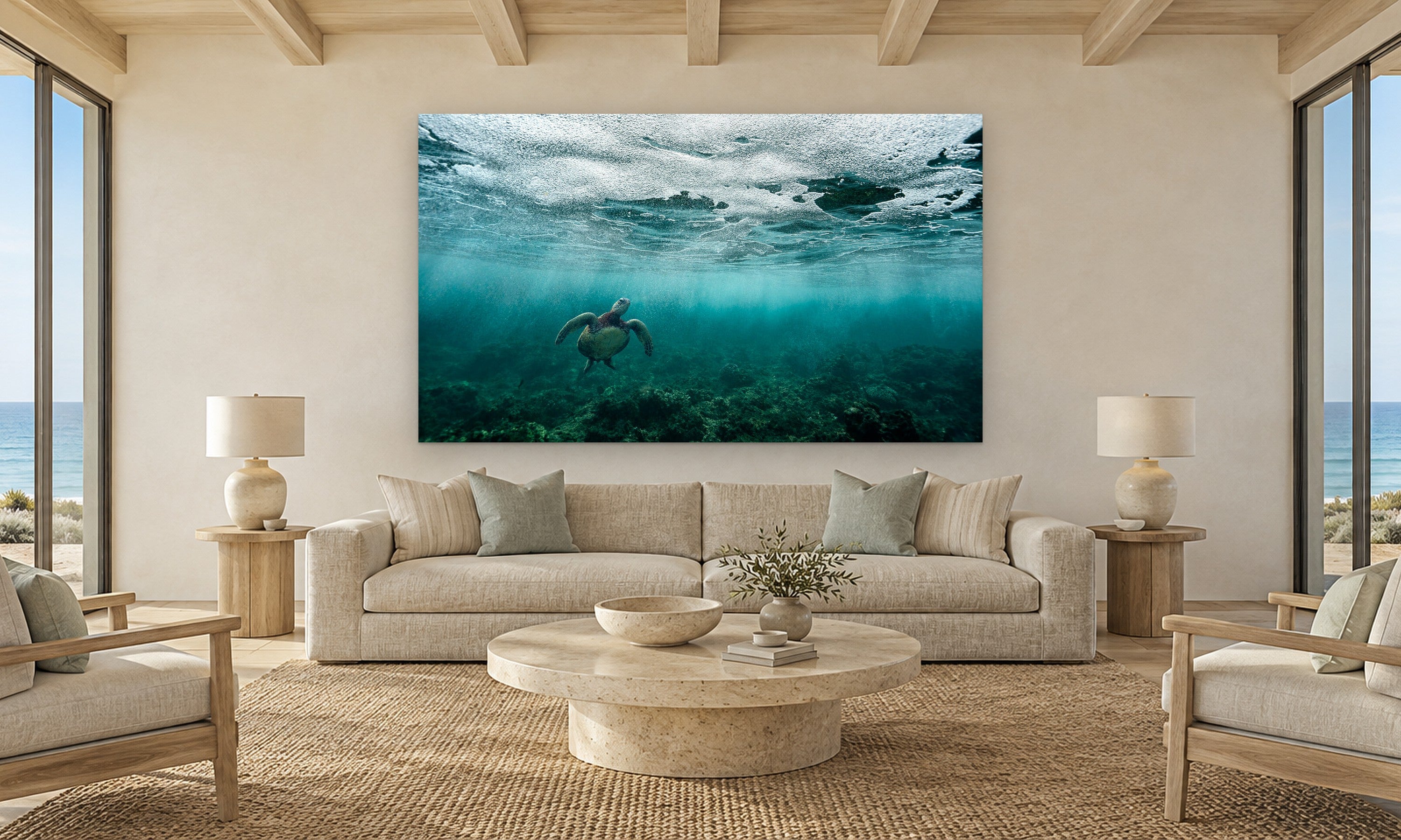 Encounter by Aaron Chang, shown in a coastal living room