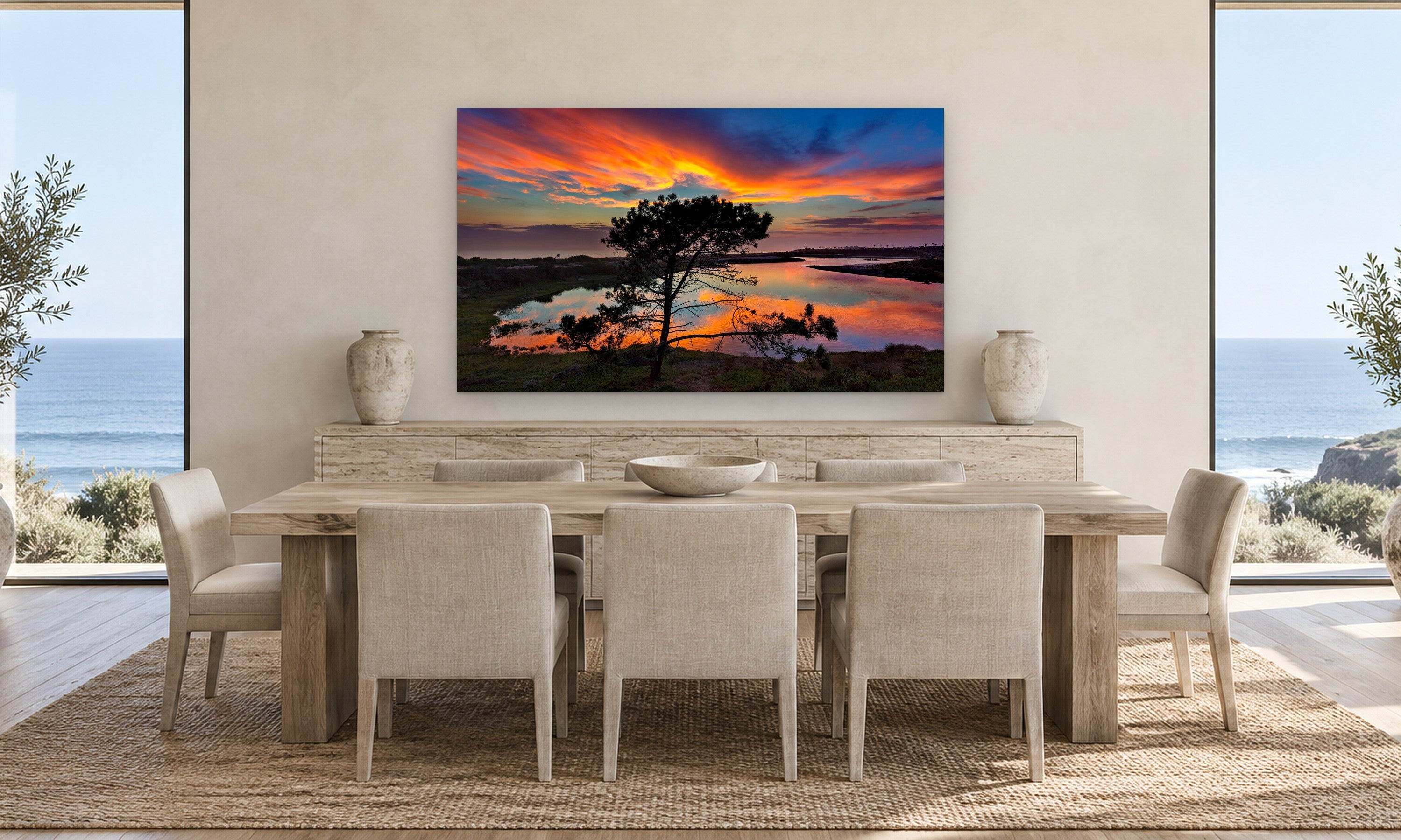 Everglow by Aaron Chang, shown in a coastal dining room