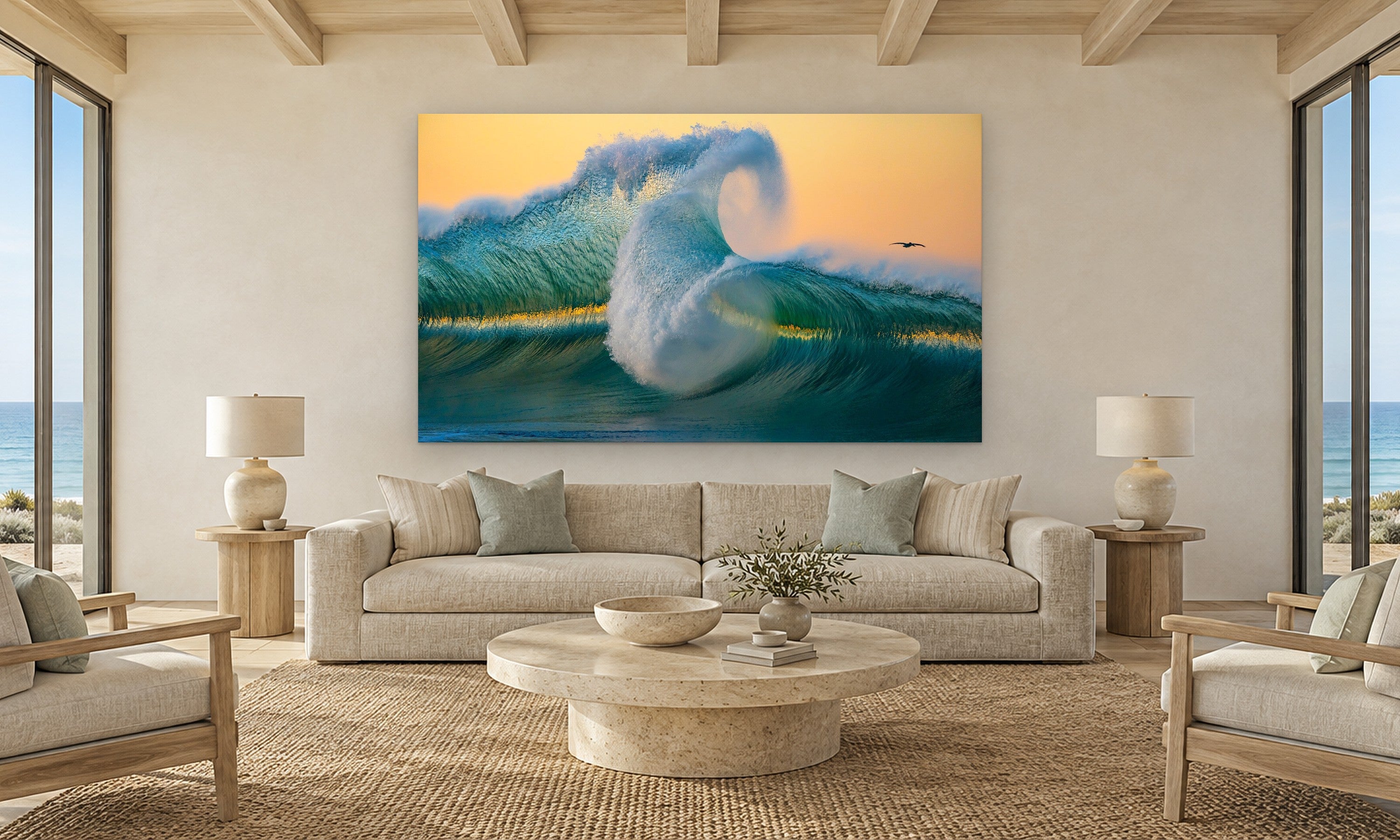 Flight by Aaron Chang, shown in a coastal living room