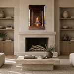 Golden Door by Aaron Chang, shown in a living room with a stone fireplace