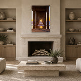 Golden Door by Aaron Chang, shown in a living room with a stone fireplace