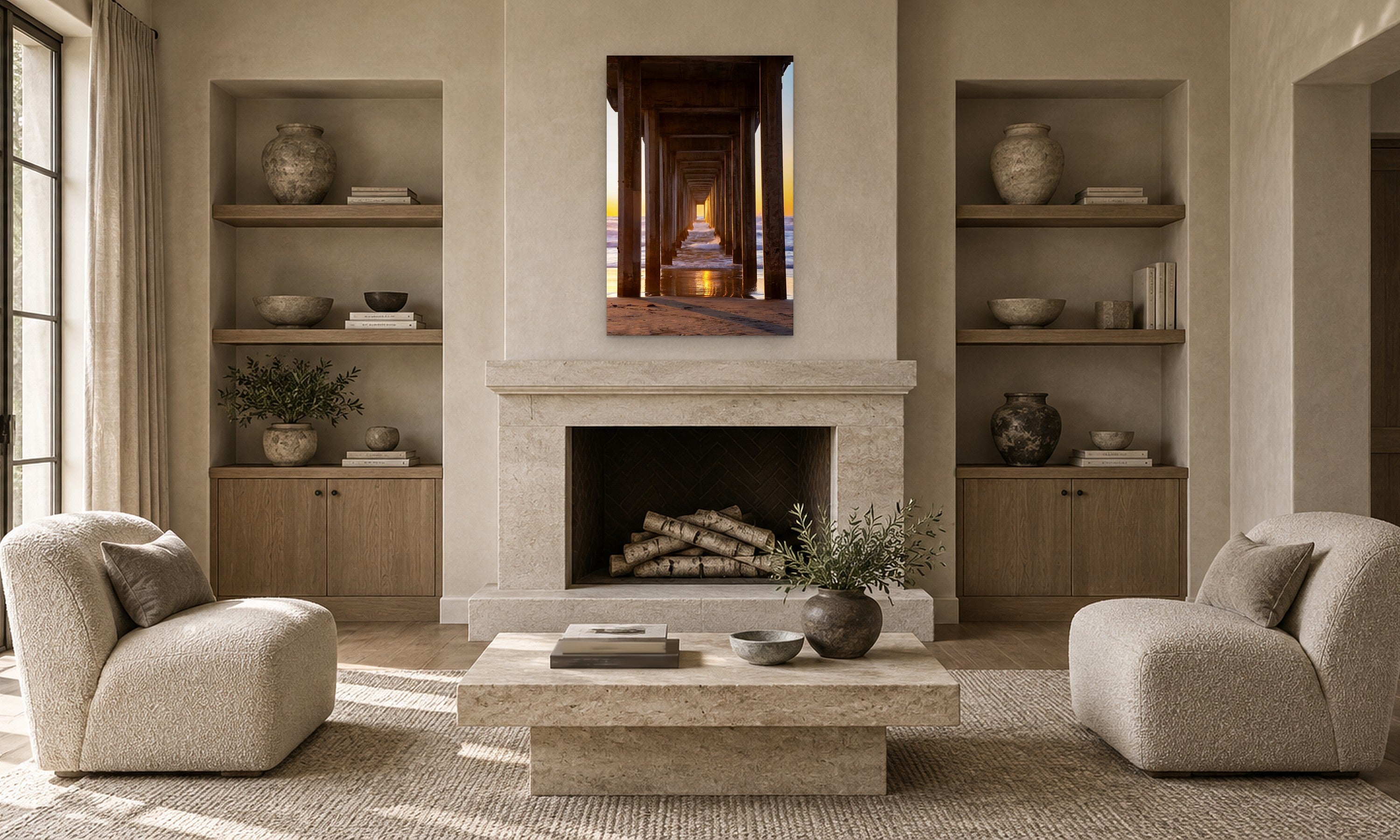 Golden Door by Aaron Chang, shown in a living room with a stone fireplace