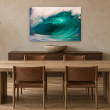 Green Waimea Shorebreak by Aaron Chang, shown in a modern dining room