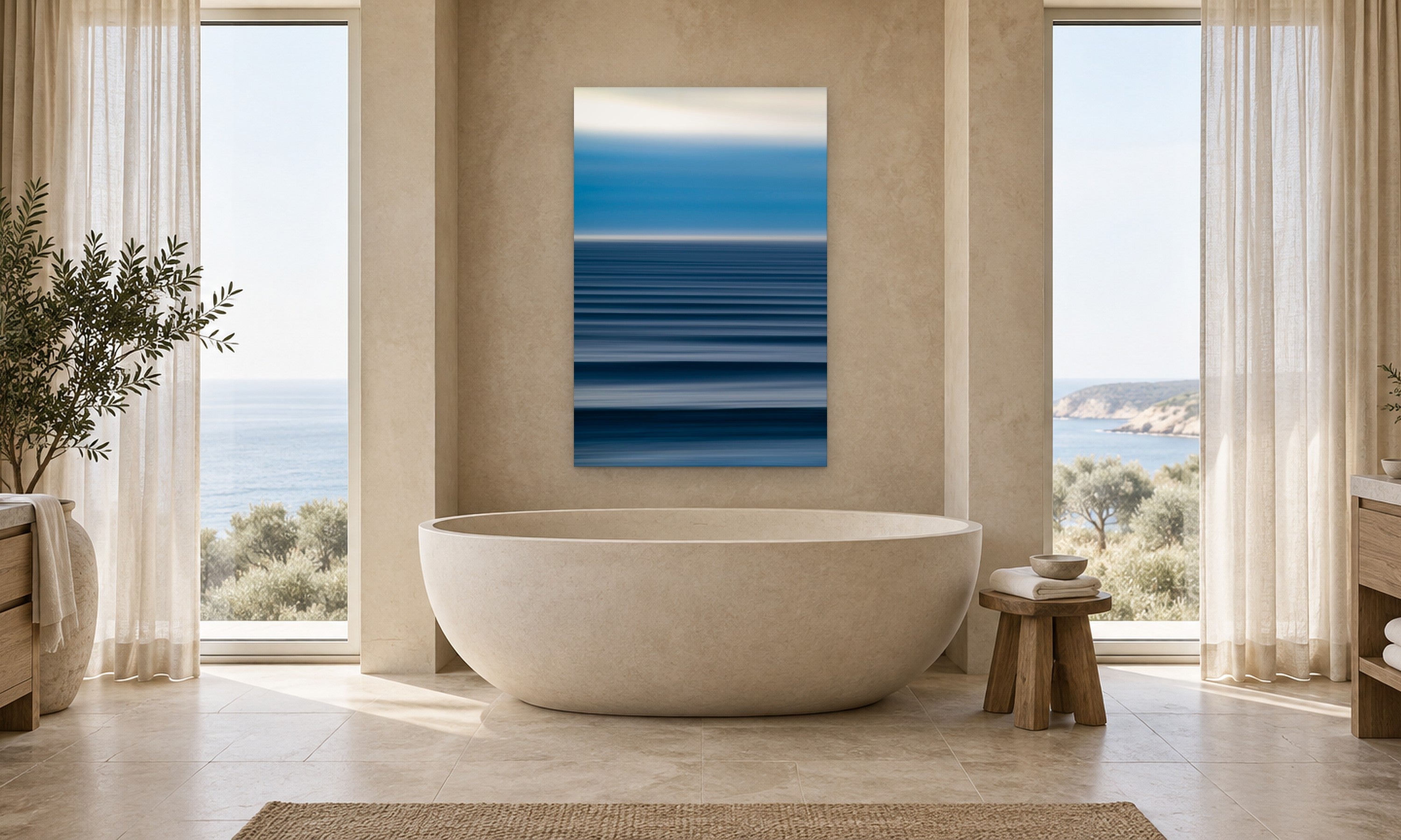 Into the Mystic (Vertical) by Aaron Chang, shown in a spa bathroom