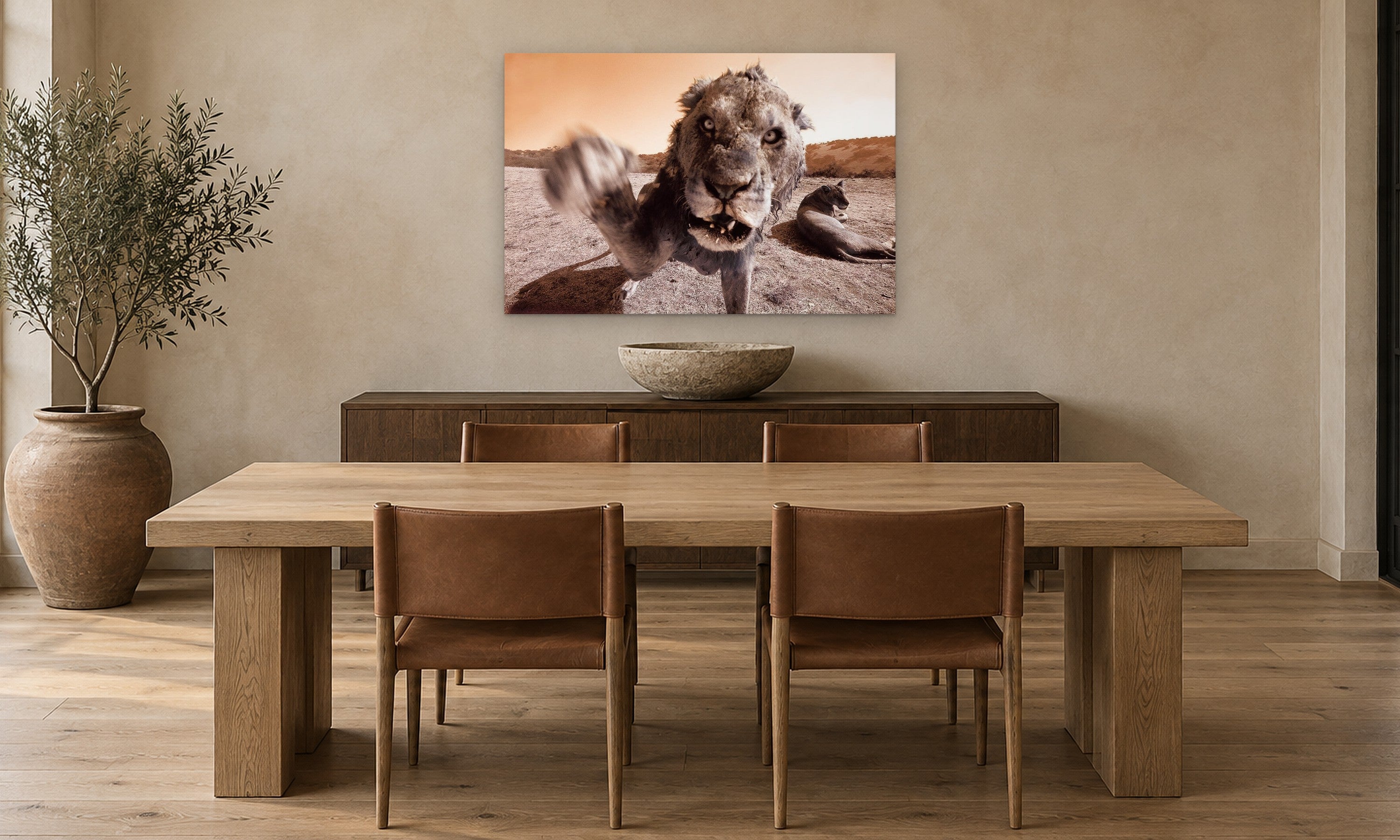 Lion by Aaron Chang, shown in a modern dining room