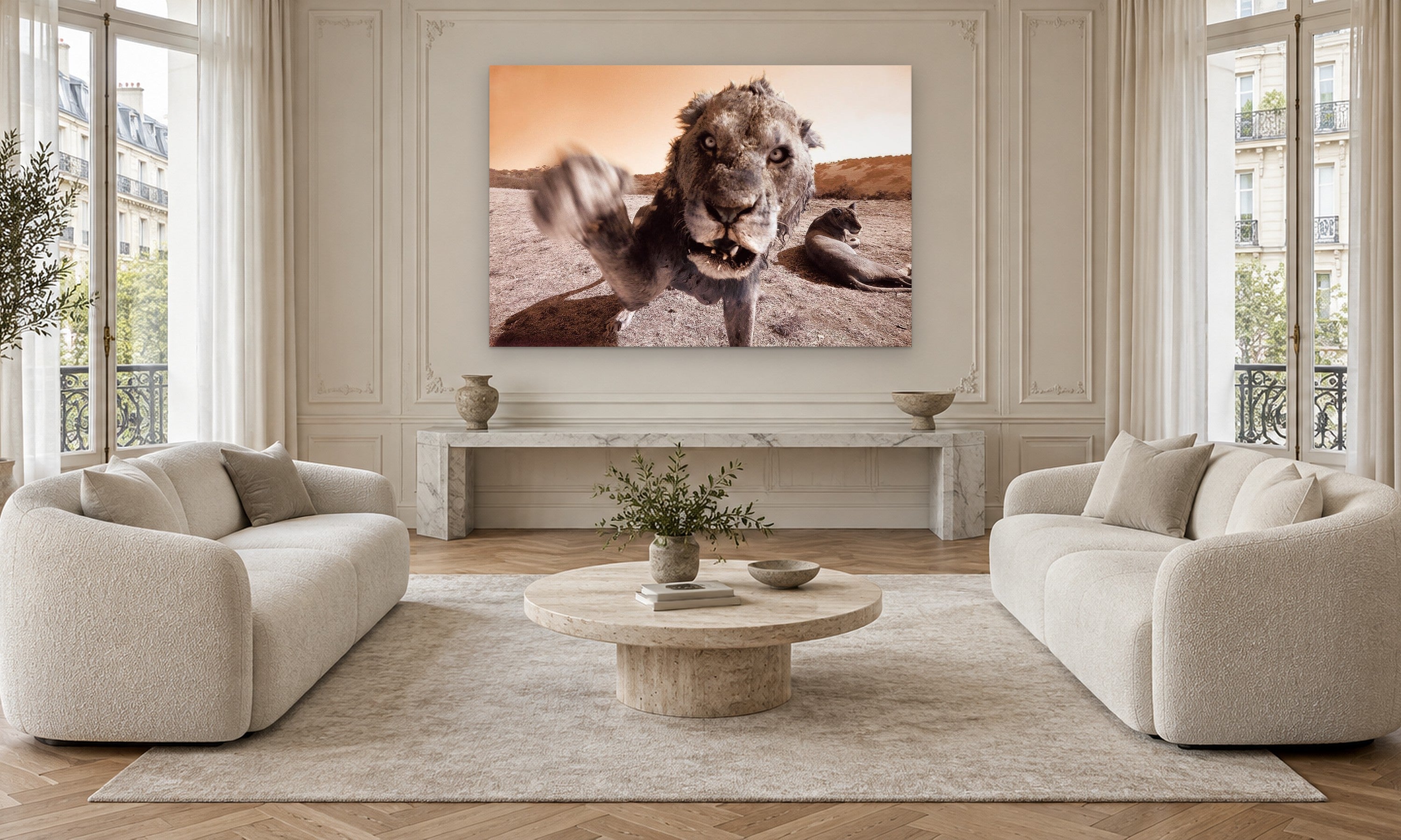 Lion by Aaron Chang, shown in a Parisian sitting room