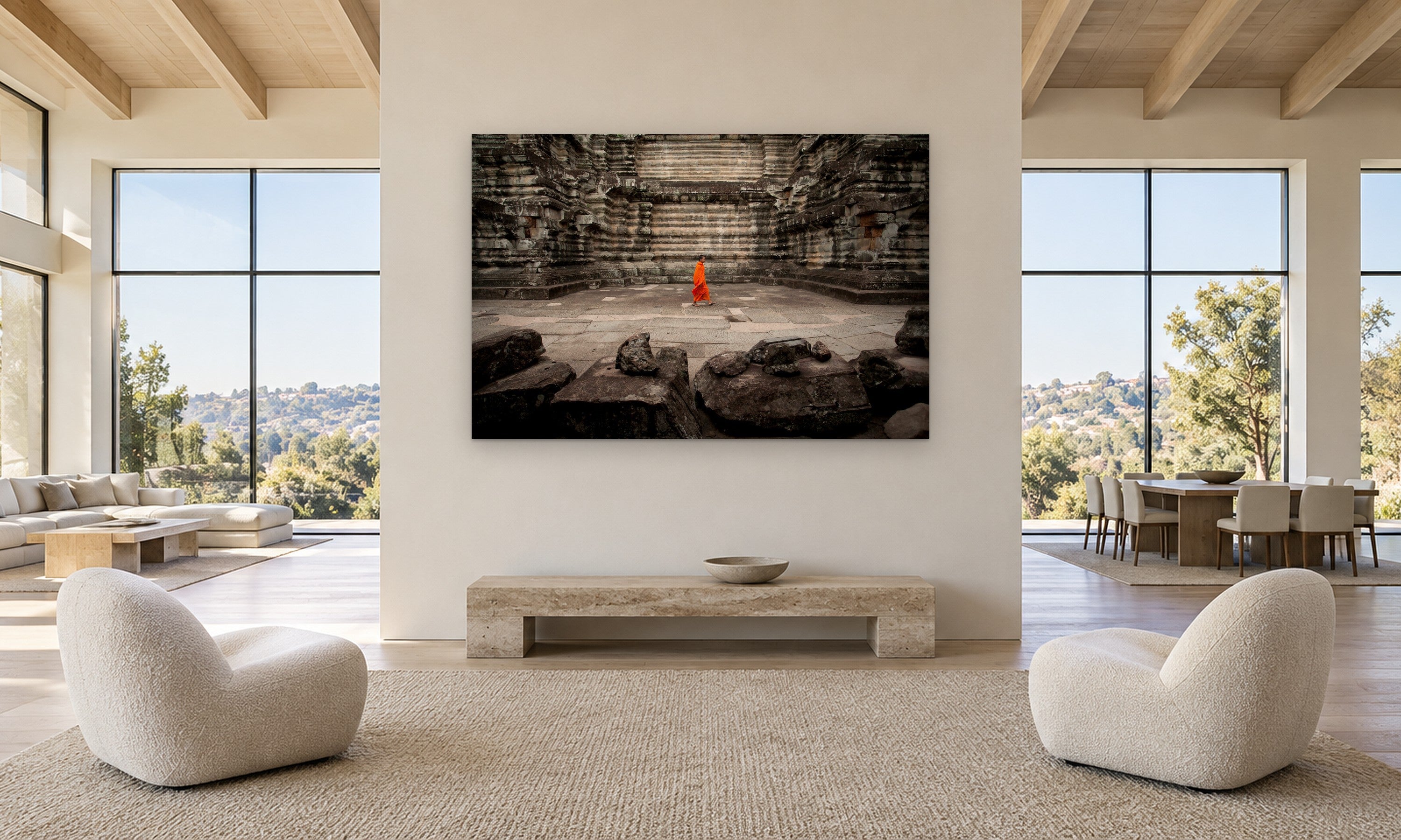 Lone Monk by Aaron Chang, shown in a gallery loft
