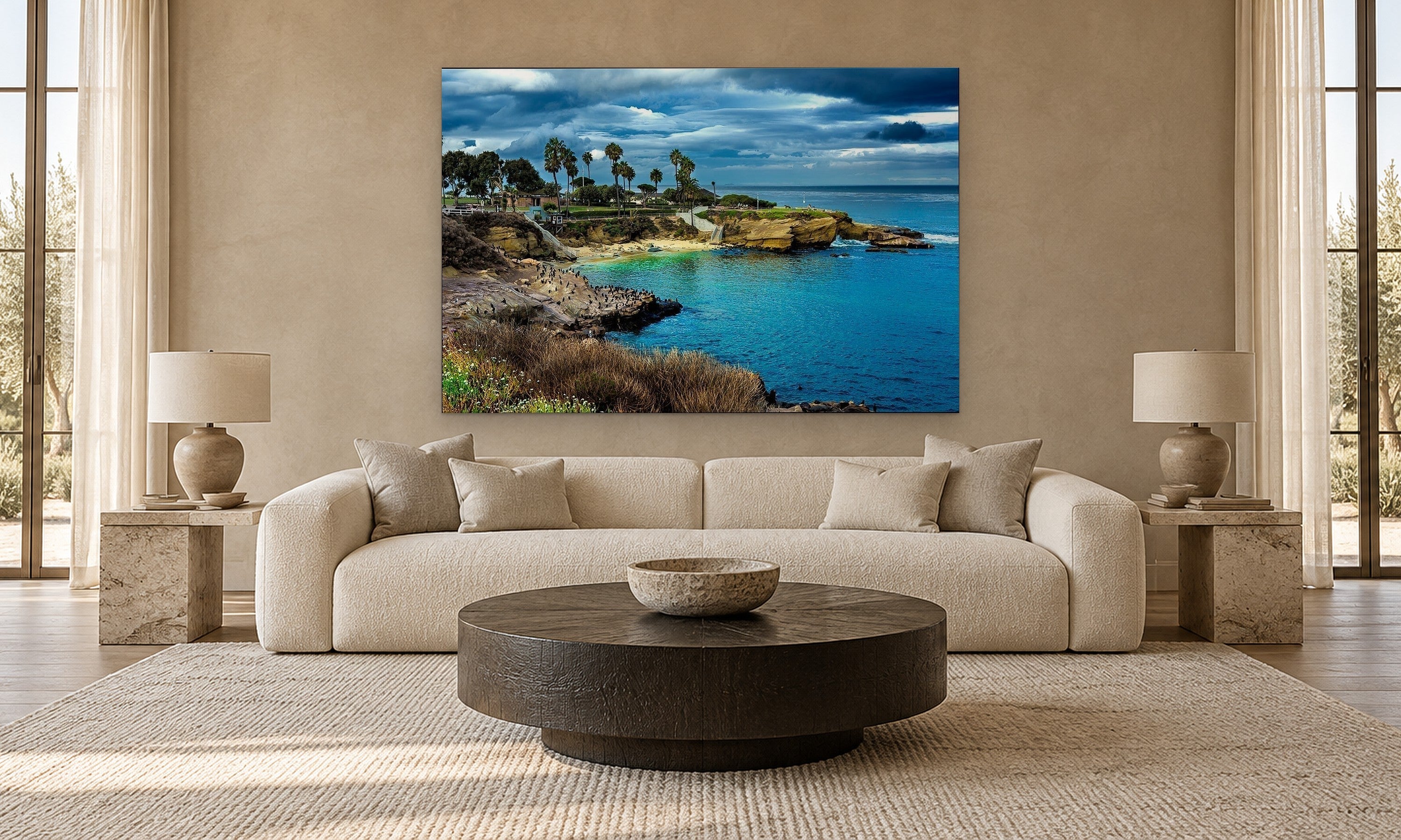 La Jolla Cove by Aaron Chang, shown in a modern living room