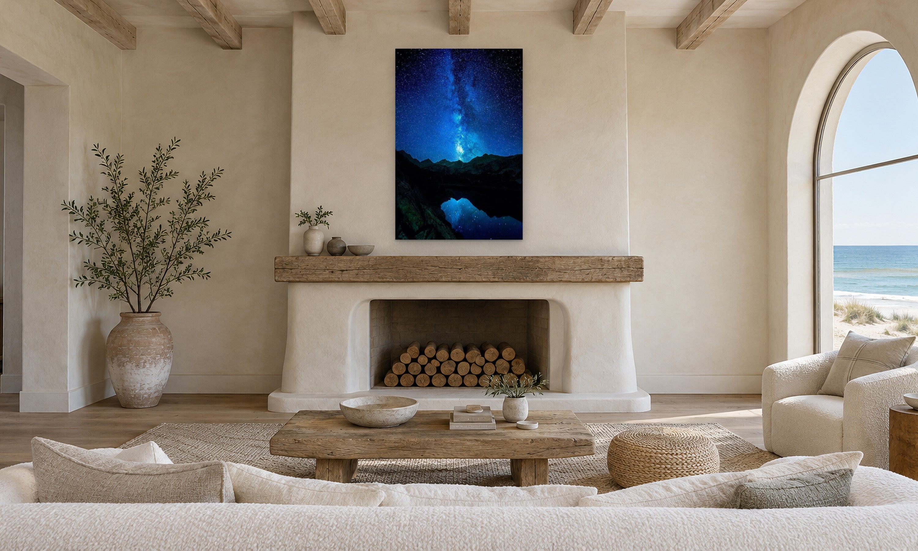 Magic Noire by Aaron Chang, shown in a beamed living room with a fireplace