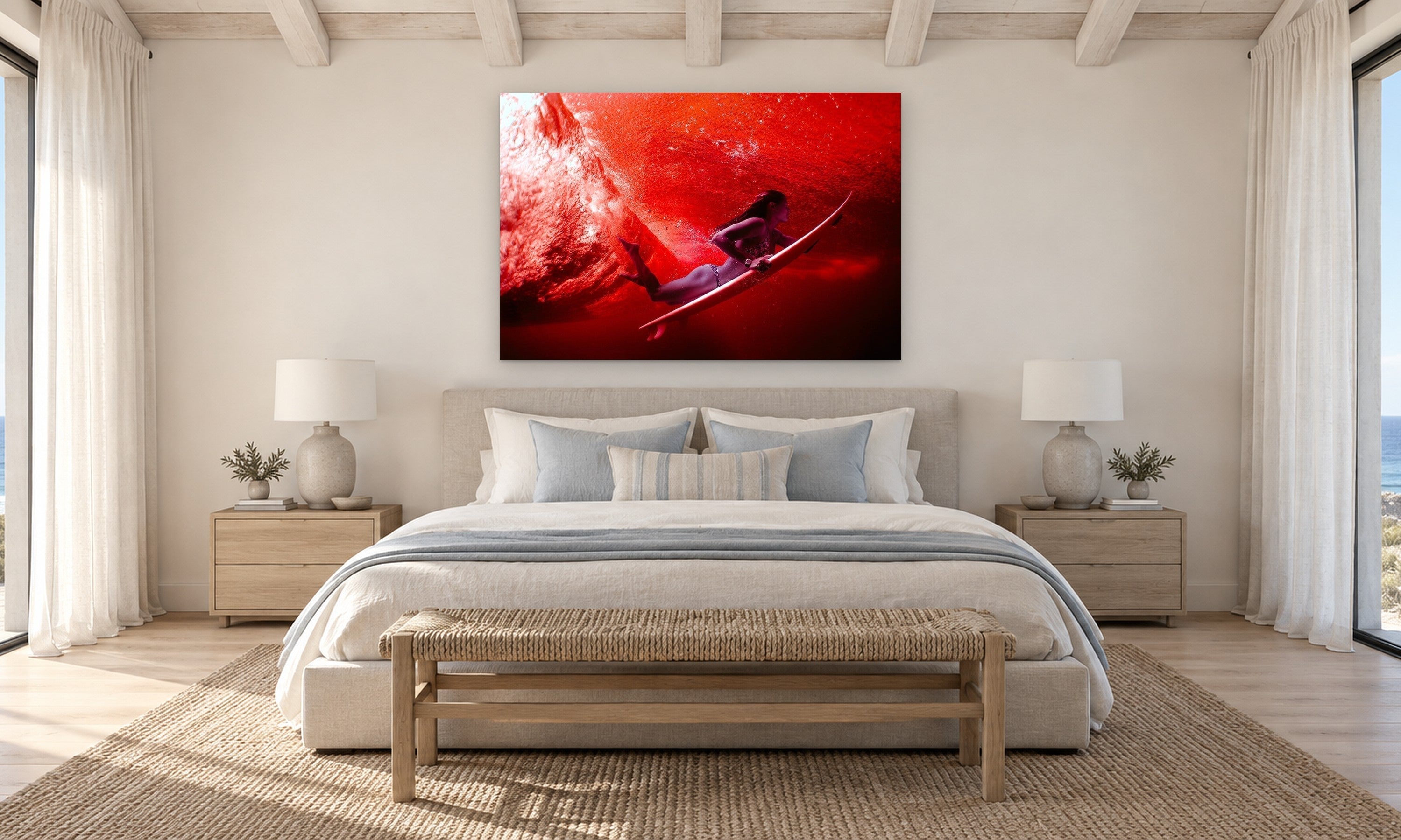 Malia Duckdive by Aaron Chang, shown in a coastal bedroom