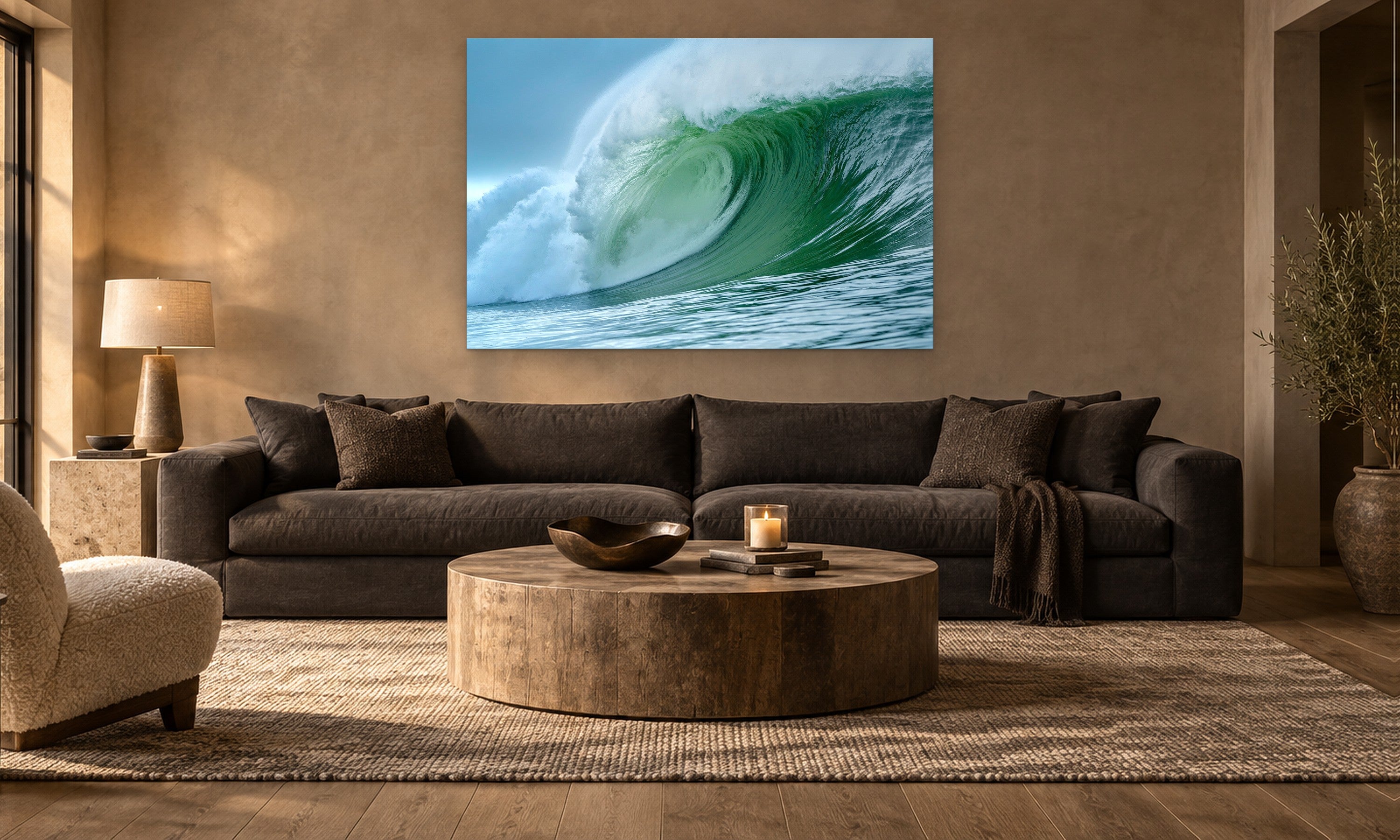 Mavericks by Aaron Chang, shown in a warm modern living room