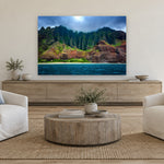 NaPali Detail by Aaron Chang, shown in a coastal family room