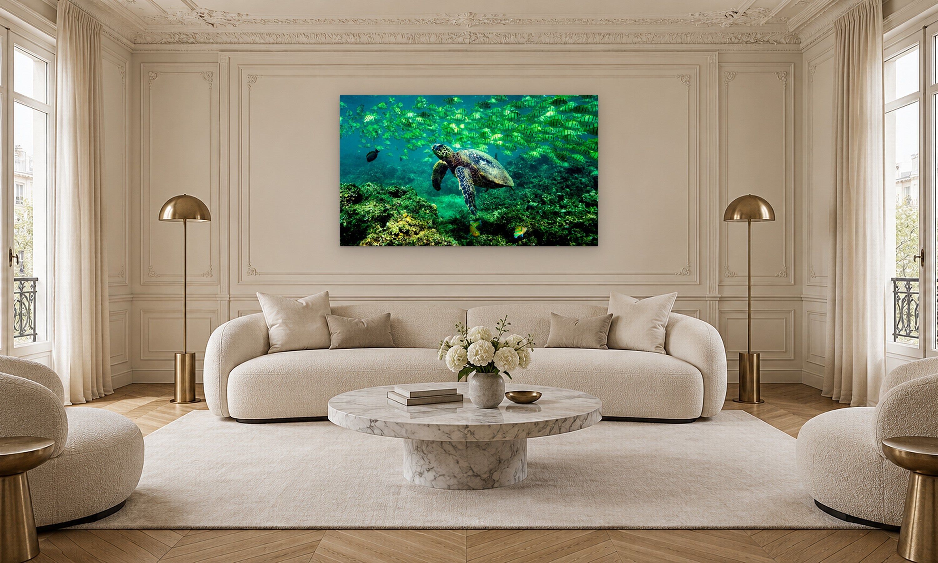 Ocean Harmony by Aaron Chang, shown in a Parisian living room