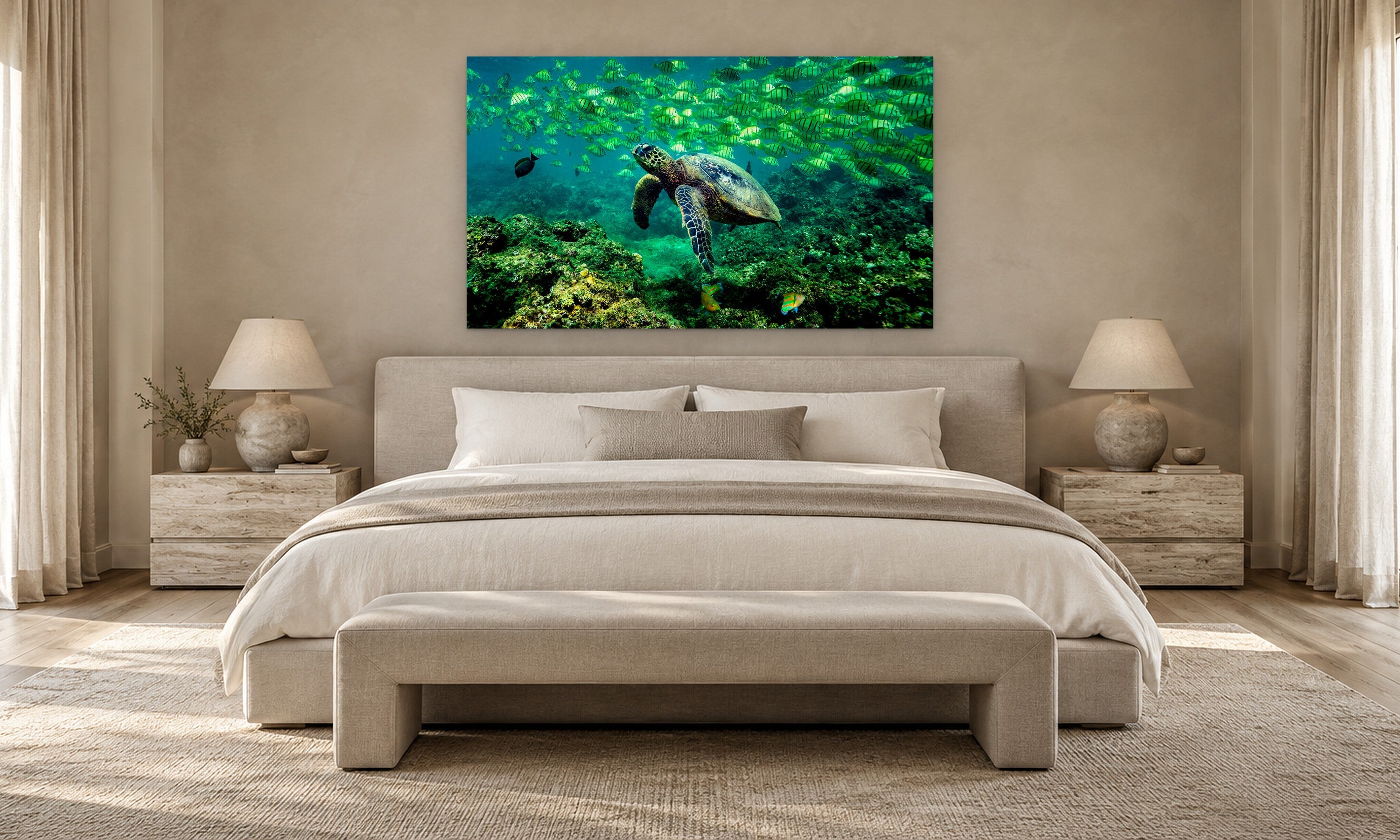 Ocean Harmony by Aaron Chang, shown in a serene bedroom