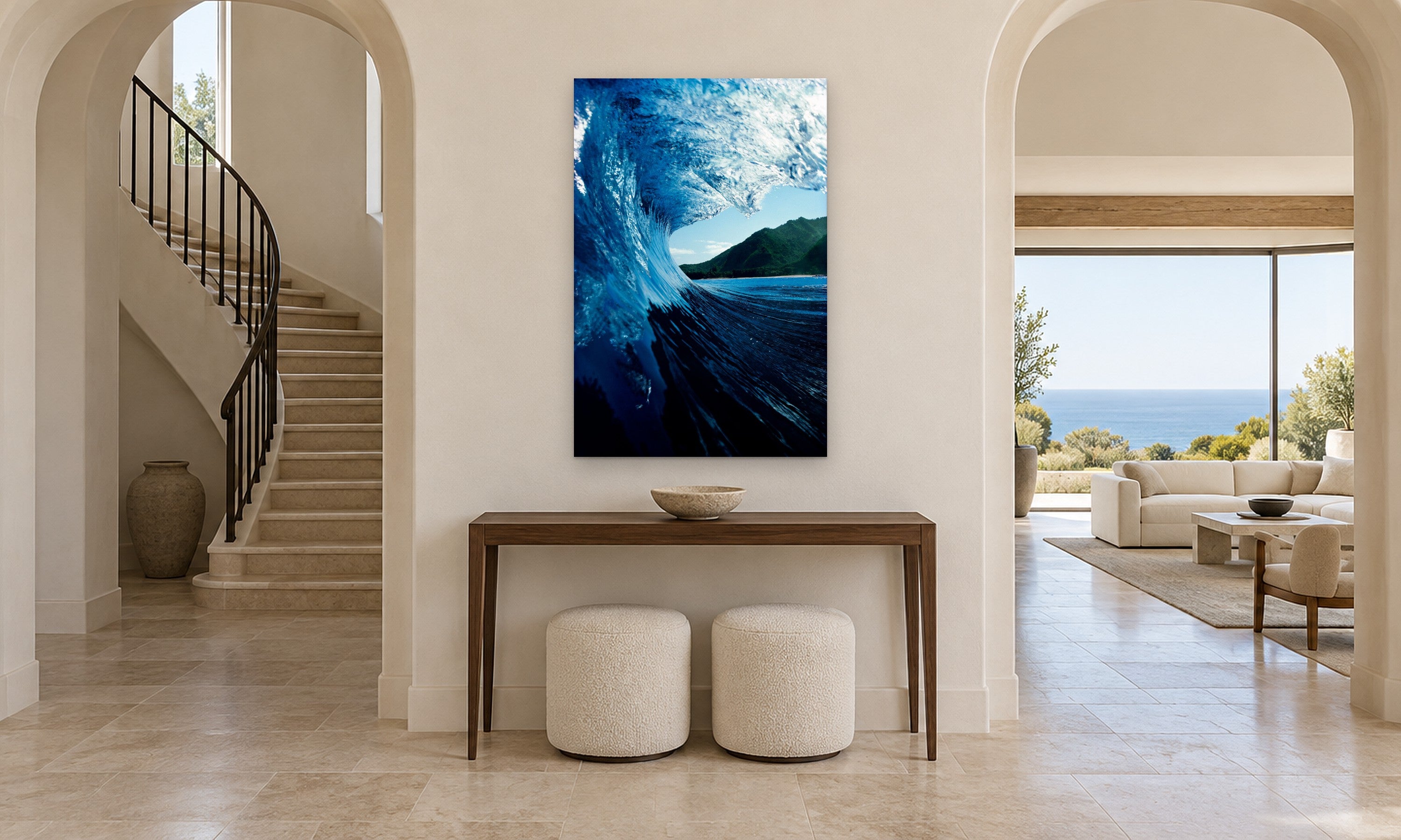 Outer Island Wave by Aaron Chang, shown in an arched entry hall