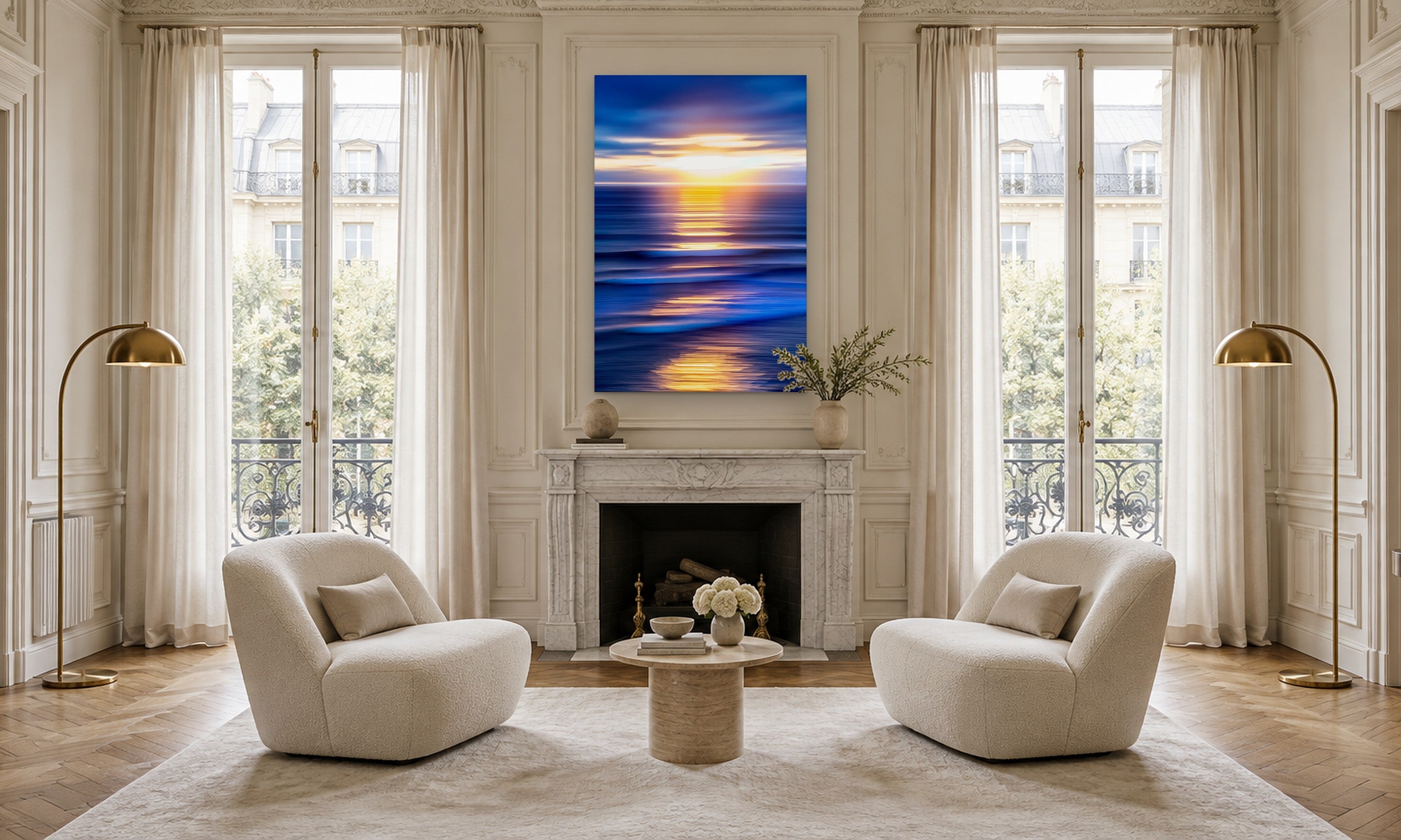 Pacific Blue Vertical by Aaron Chang, shown in a Parisian salon