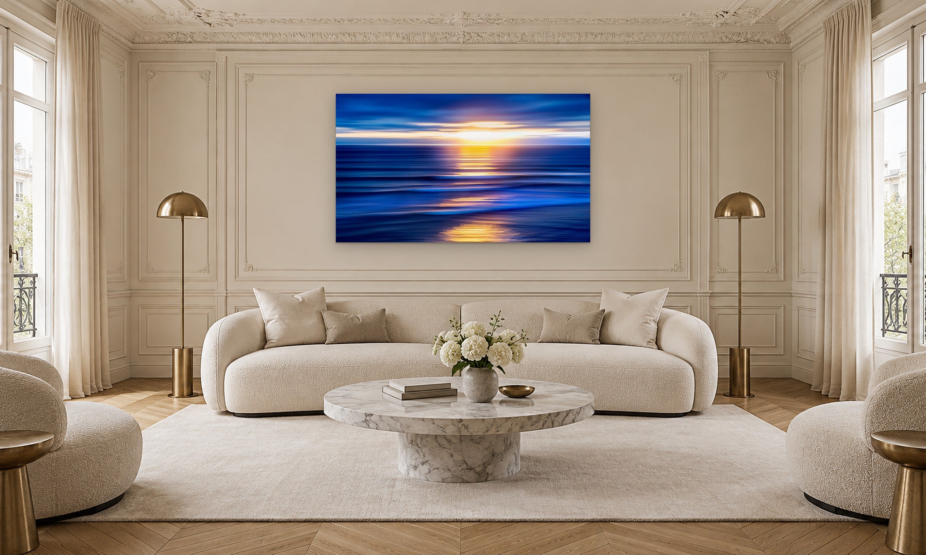 Pacific Blue by Aaron Chang, shown in a Parisian living room