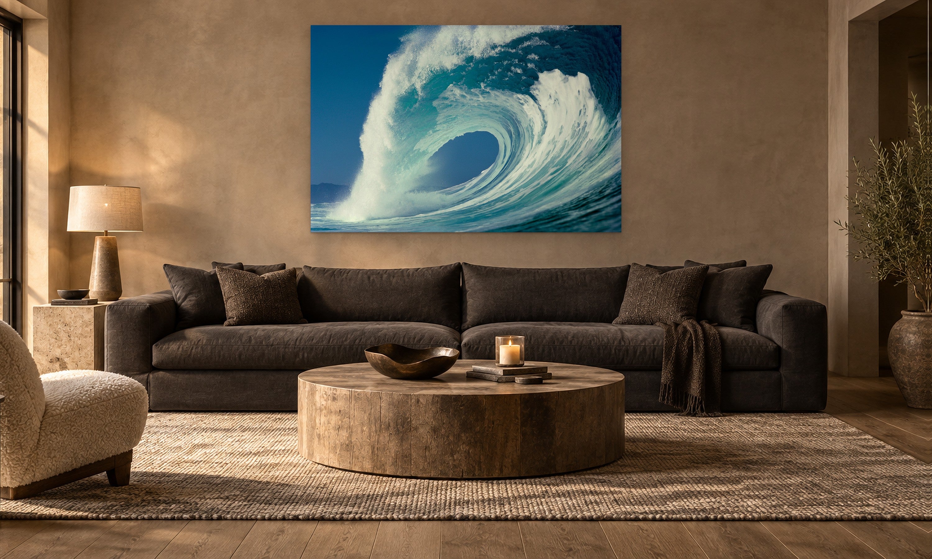 Pipeline Cover by Aaron Chang, shown in a warm modern living room