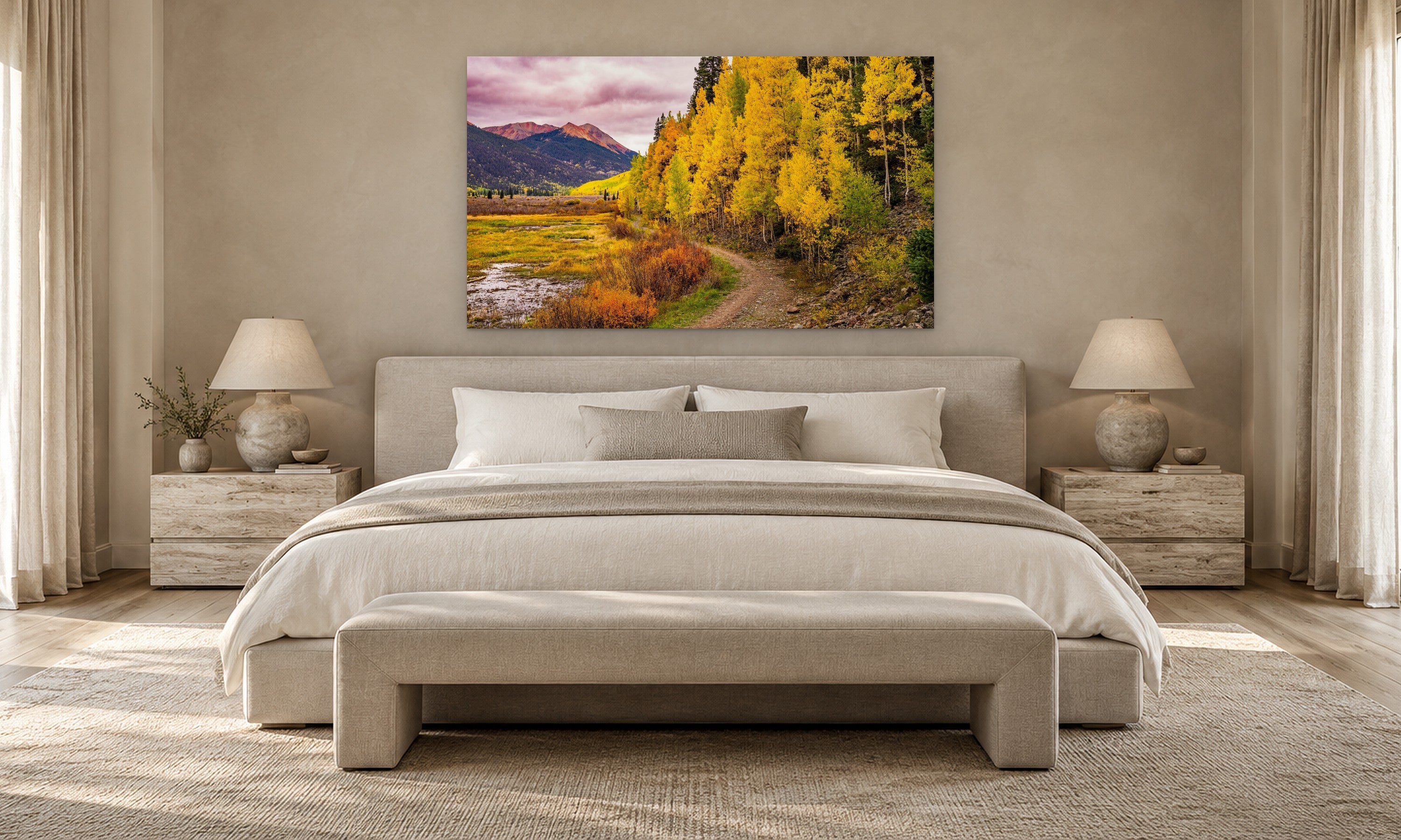 Red Mountain Gold by Aaron Chang, shown in a serene bedroom