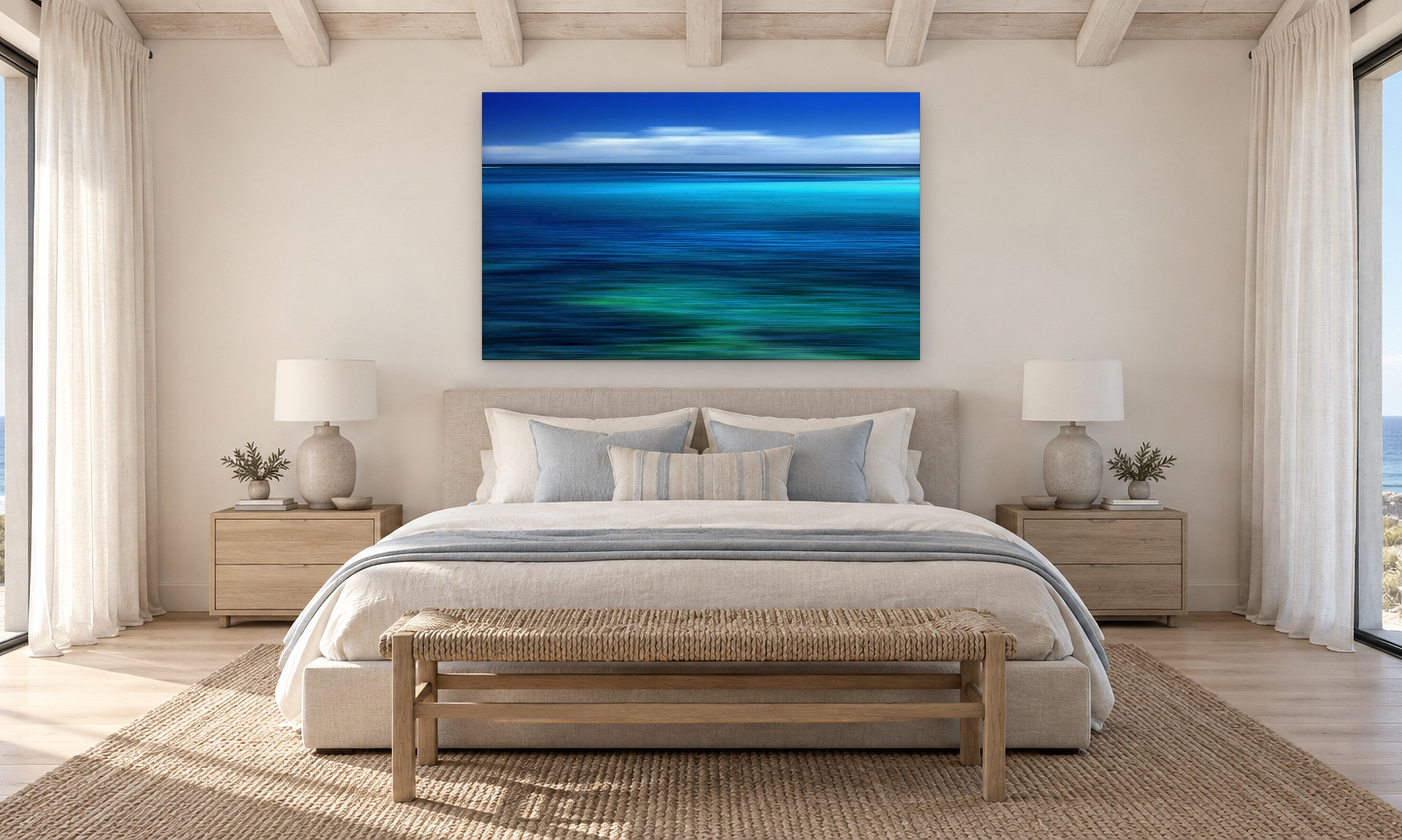 The Reef by Aaron Chang, shown in a coastal bedroom