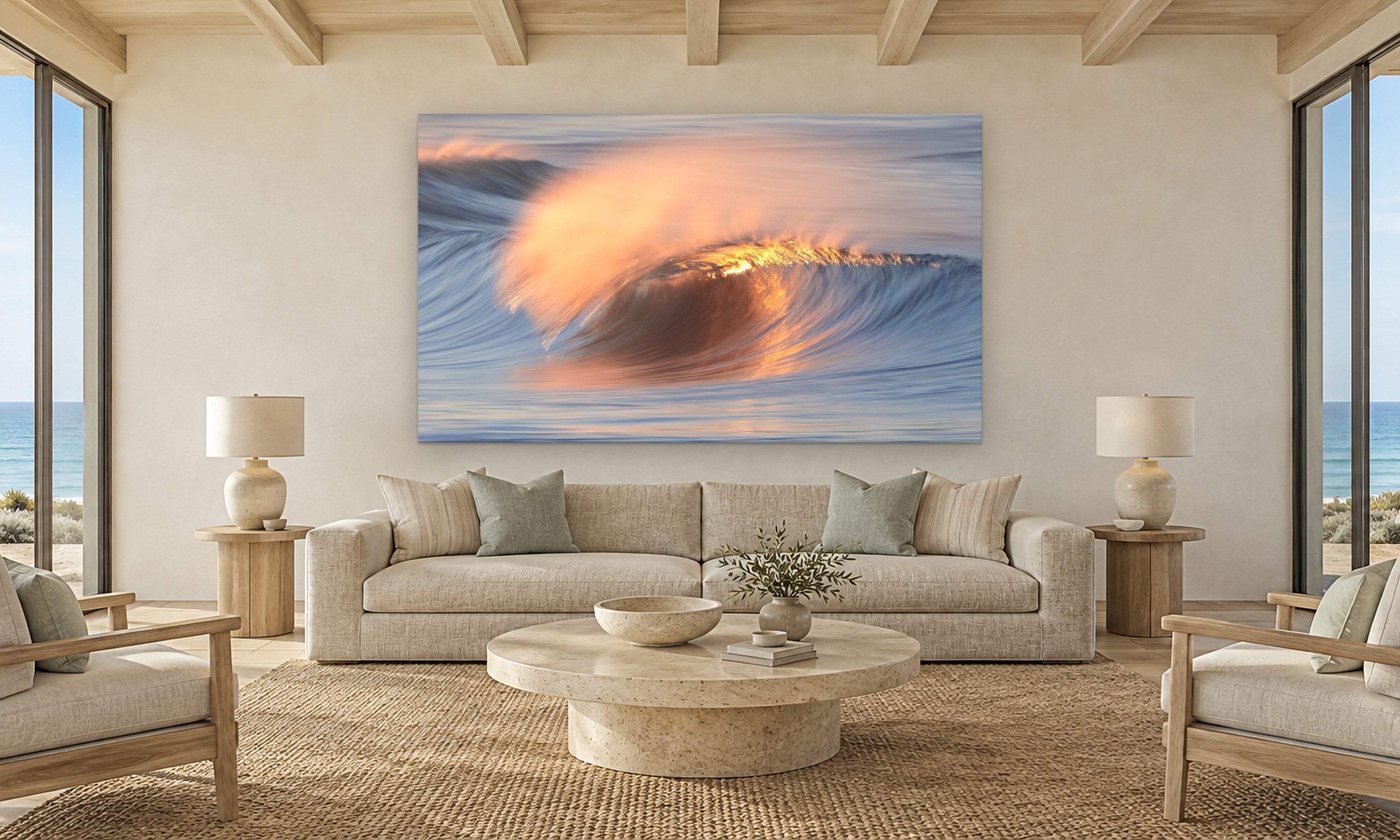 Rose Quartz by Aaron Chang, shown in a coastal living room