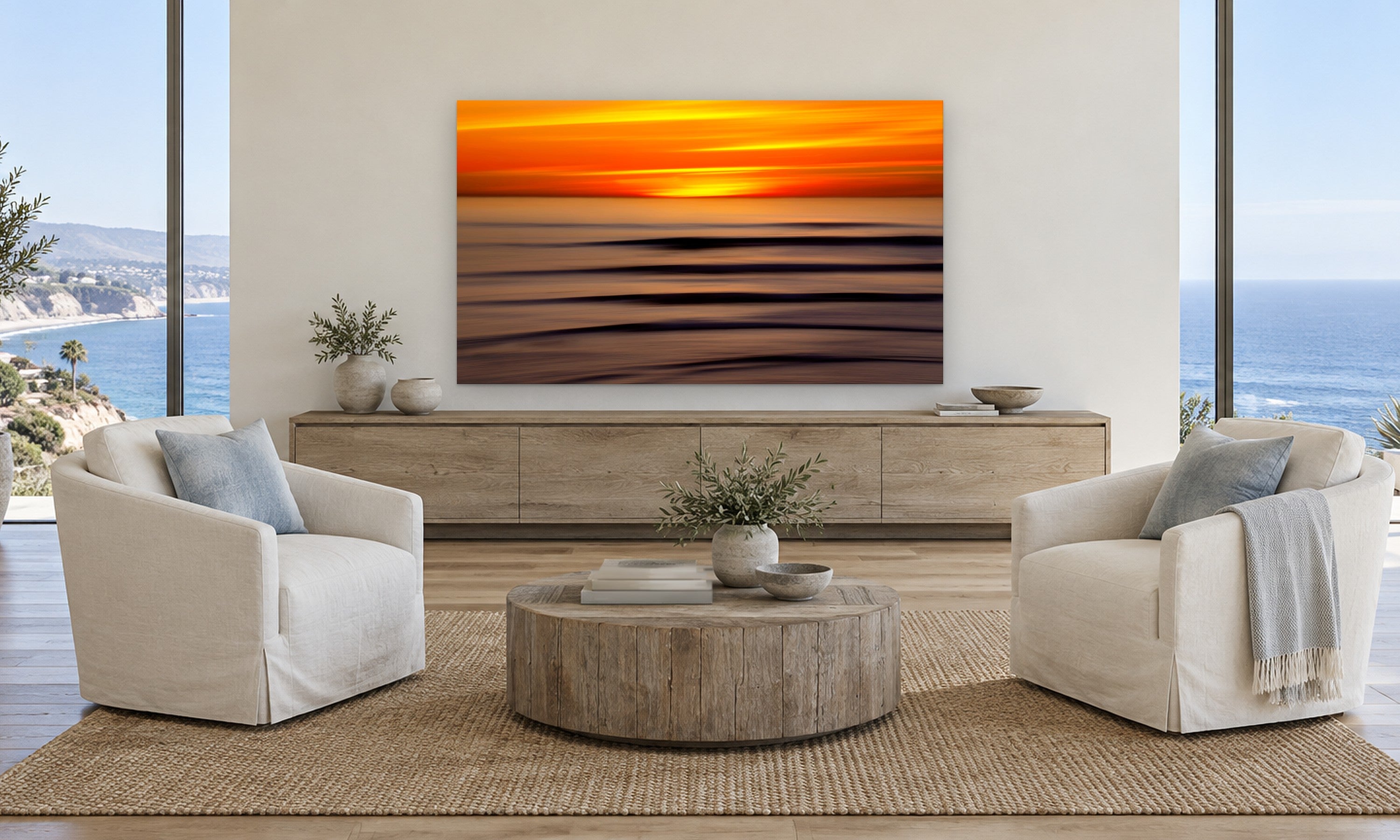 Saffron Sky by Aaron Chang, shown in a coastal family room