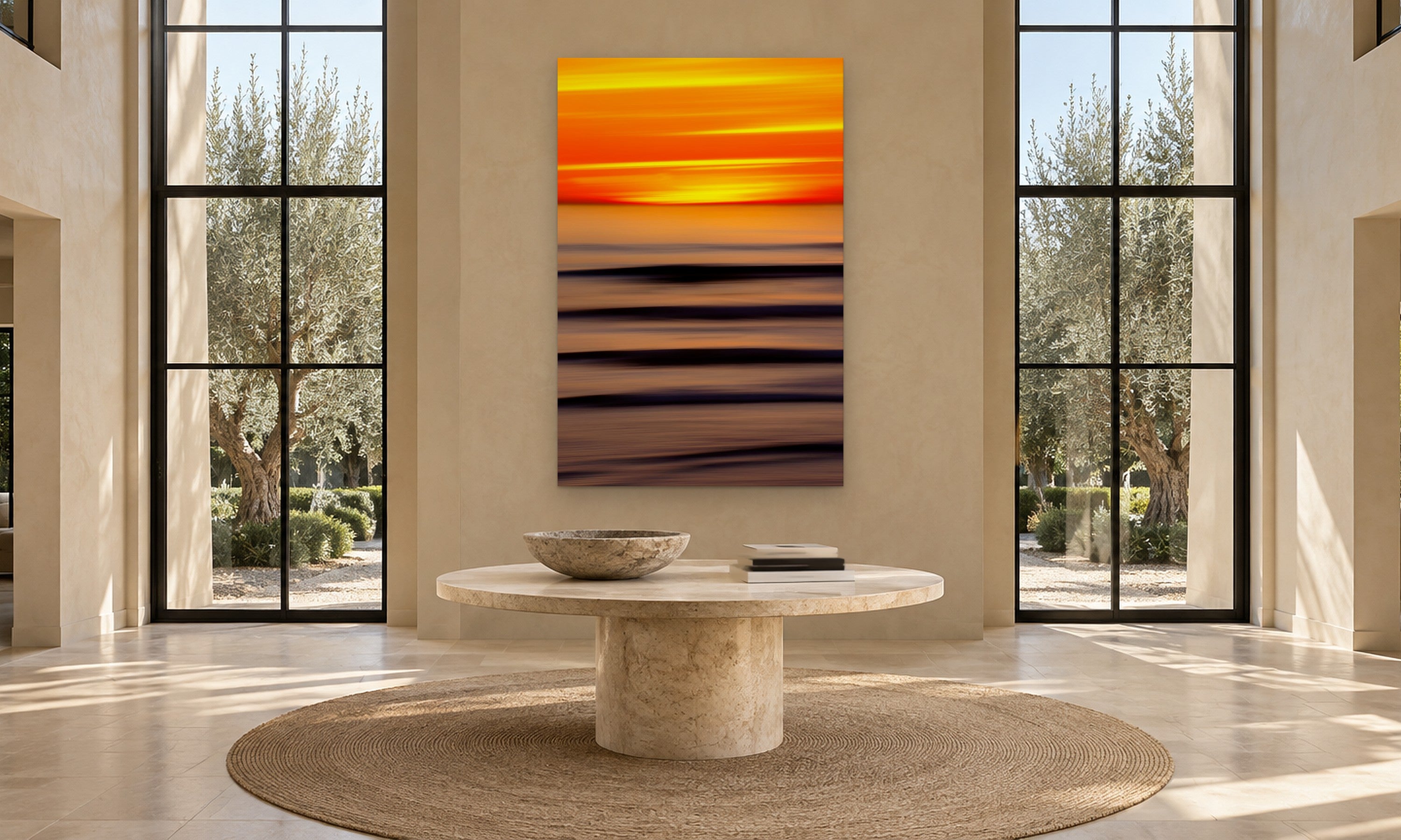 Saffron Sky Vertical by Aaron Chang, shown in a grand foyer
