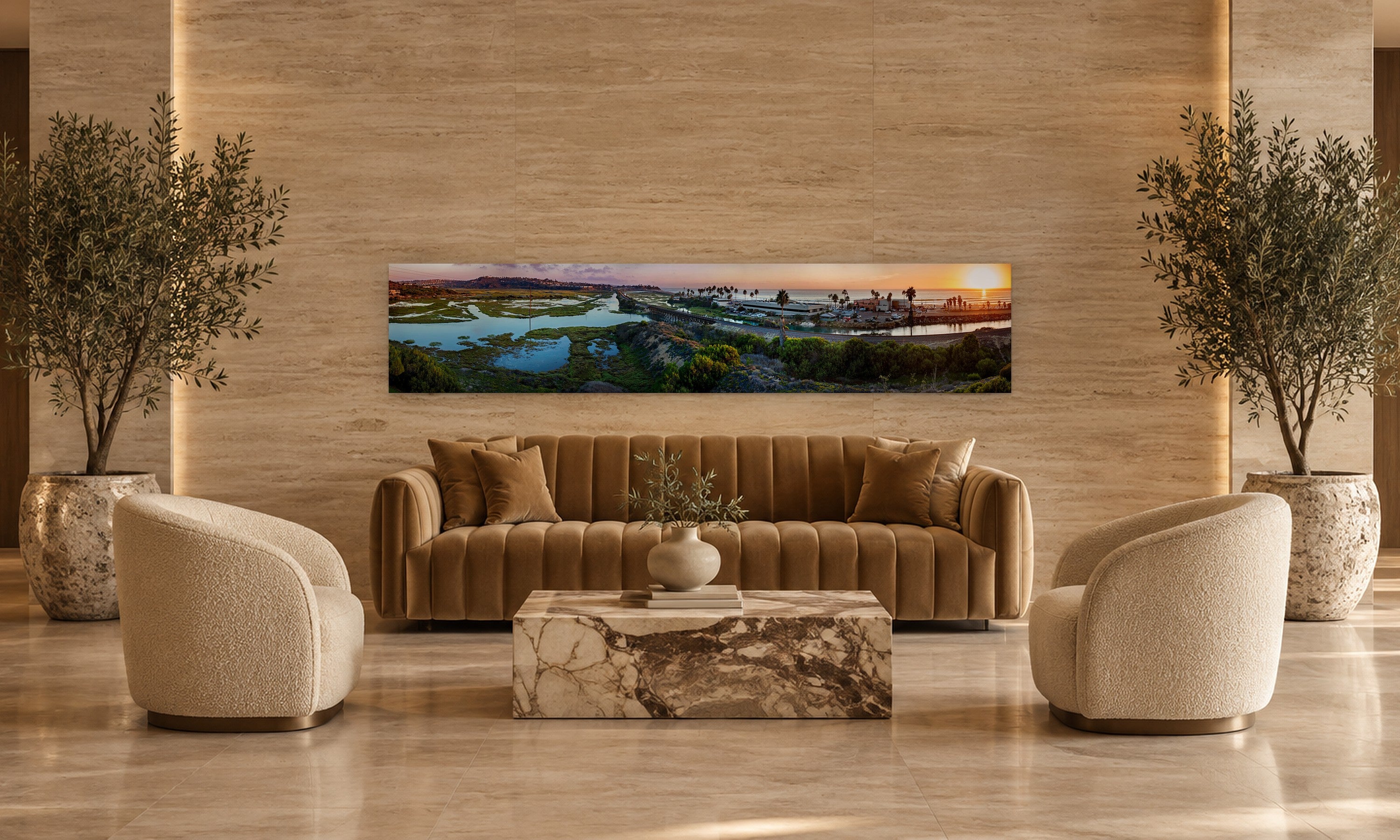 San Elijo Sunset by Aaron Chang, shown in a hotel lobby
