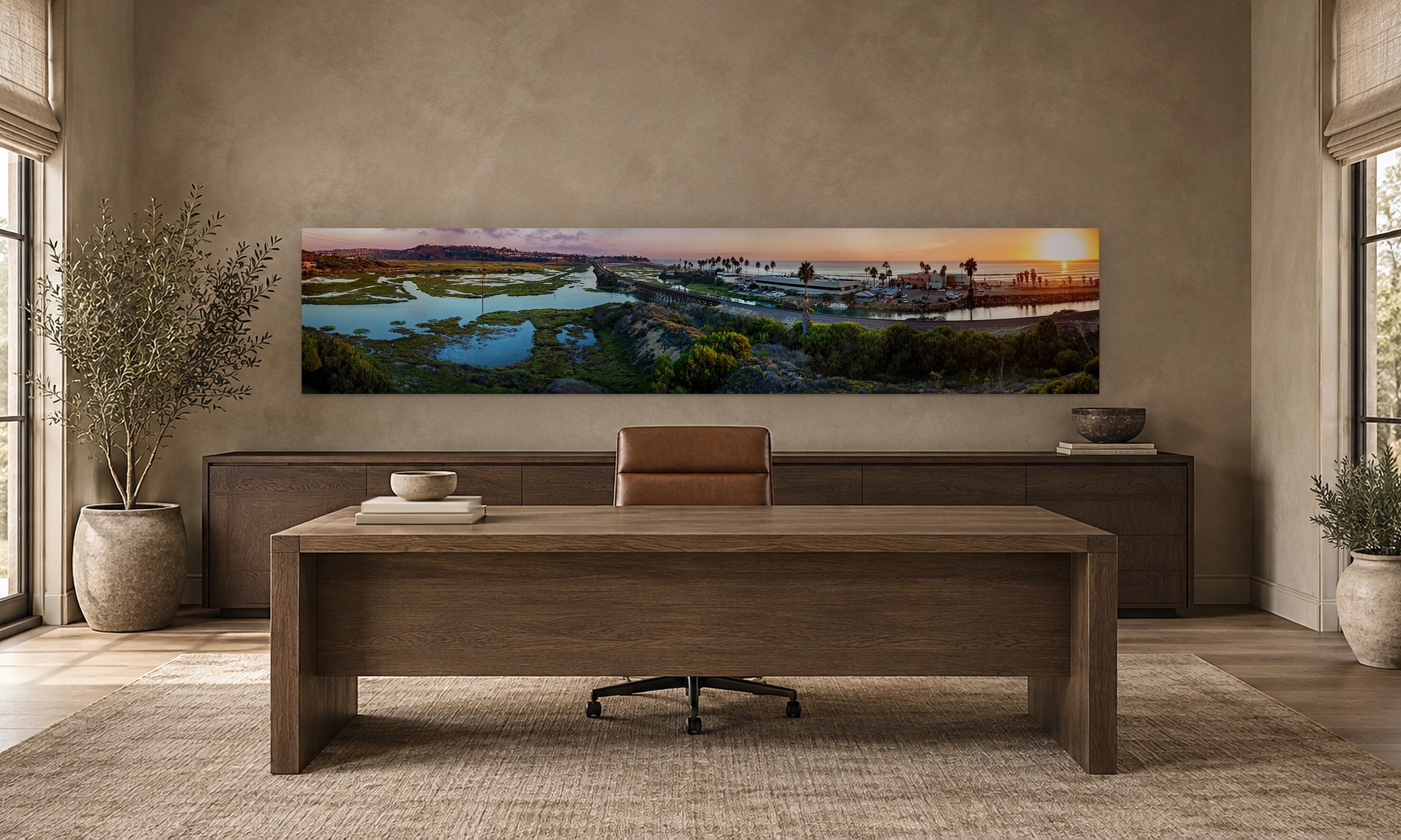 San Elijo Sunset by Aaron Chang, shown in a study