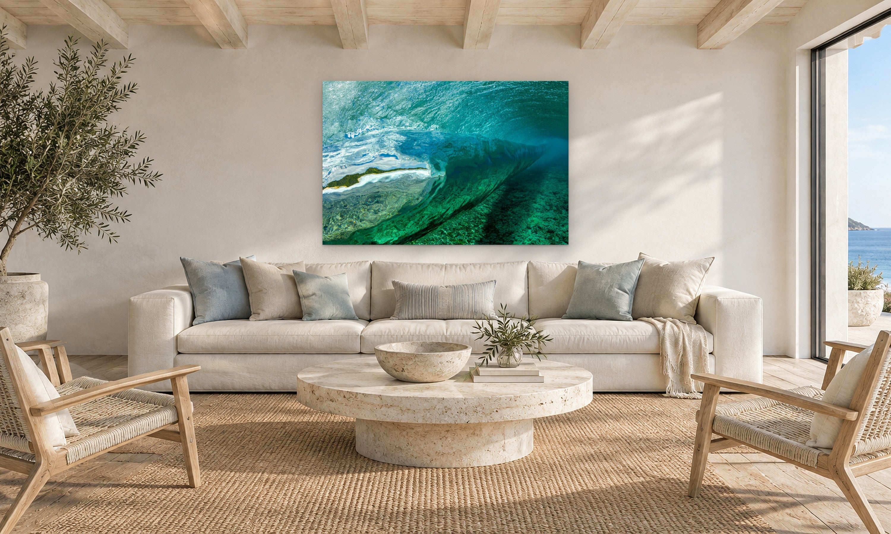 Secret Reef by Aaron Chang, shown in a beach-house living room