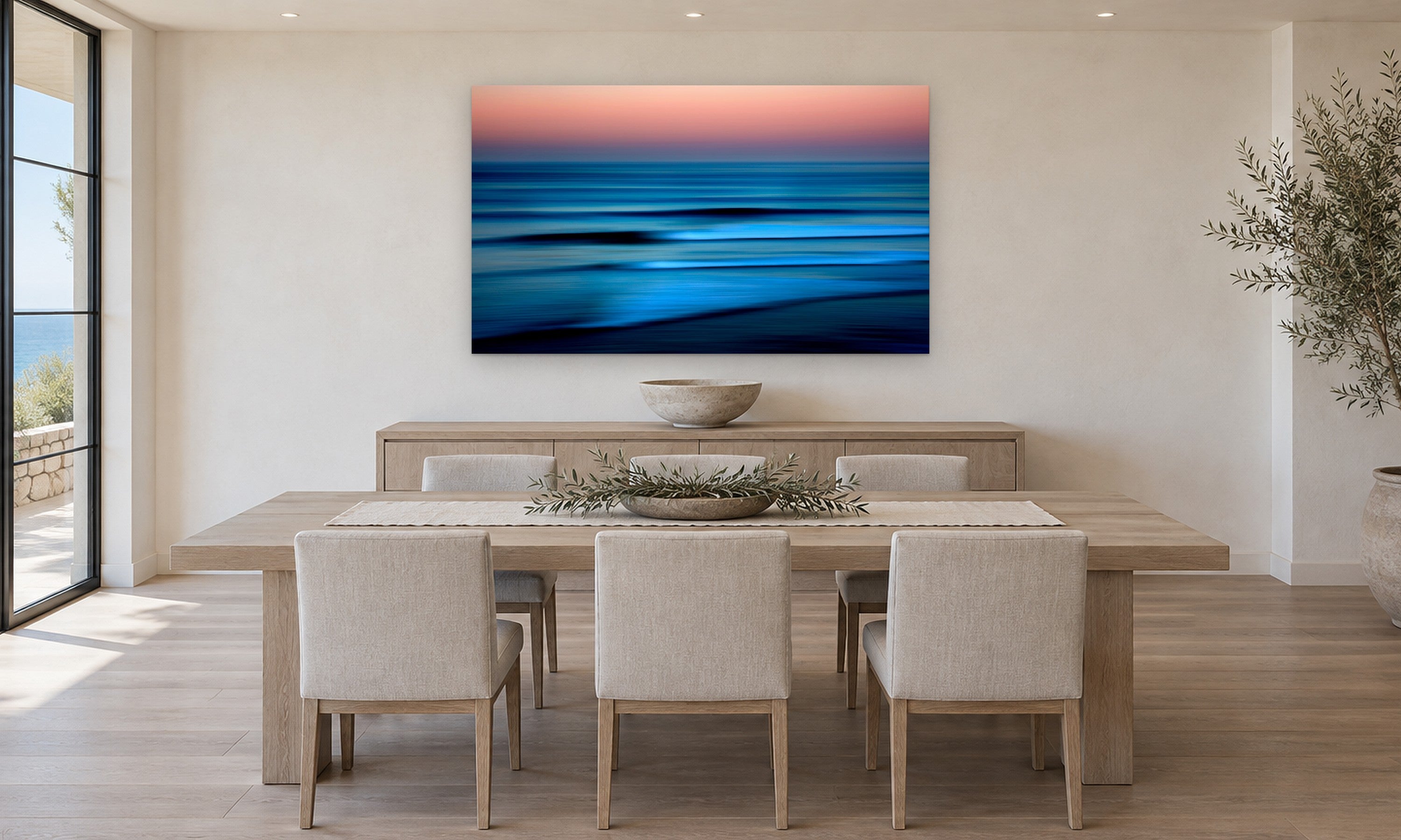 Serenity by Aaron Chang, shown in a coastal dining room