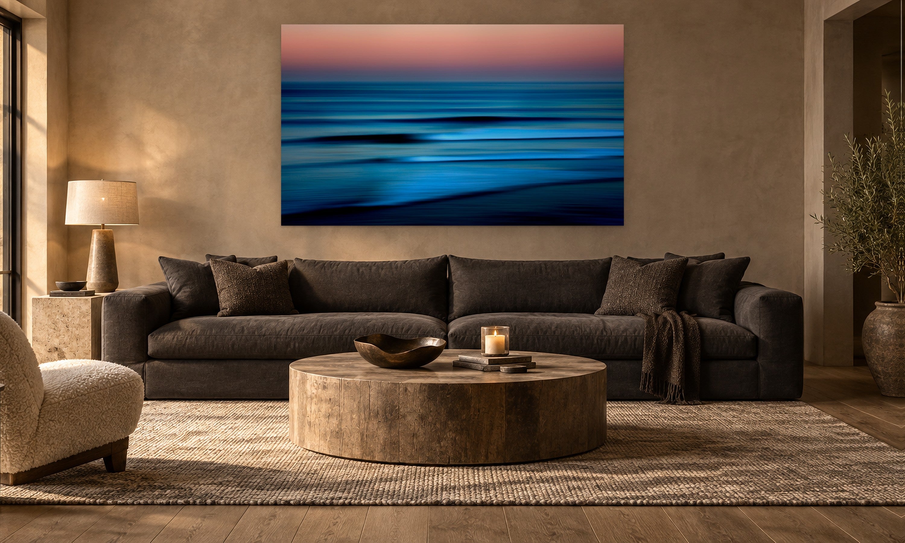 Serenity by Aaron Chang, shown in a warm modern living room