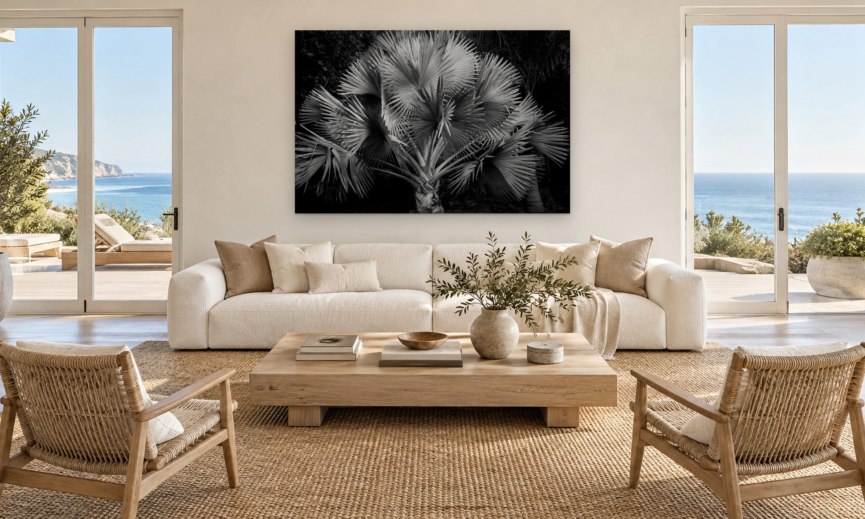Silver Palm by Aaron Chang, shown in an ocean-view great room
