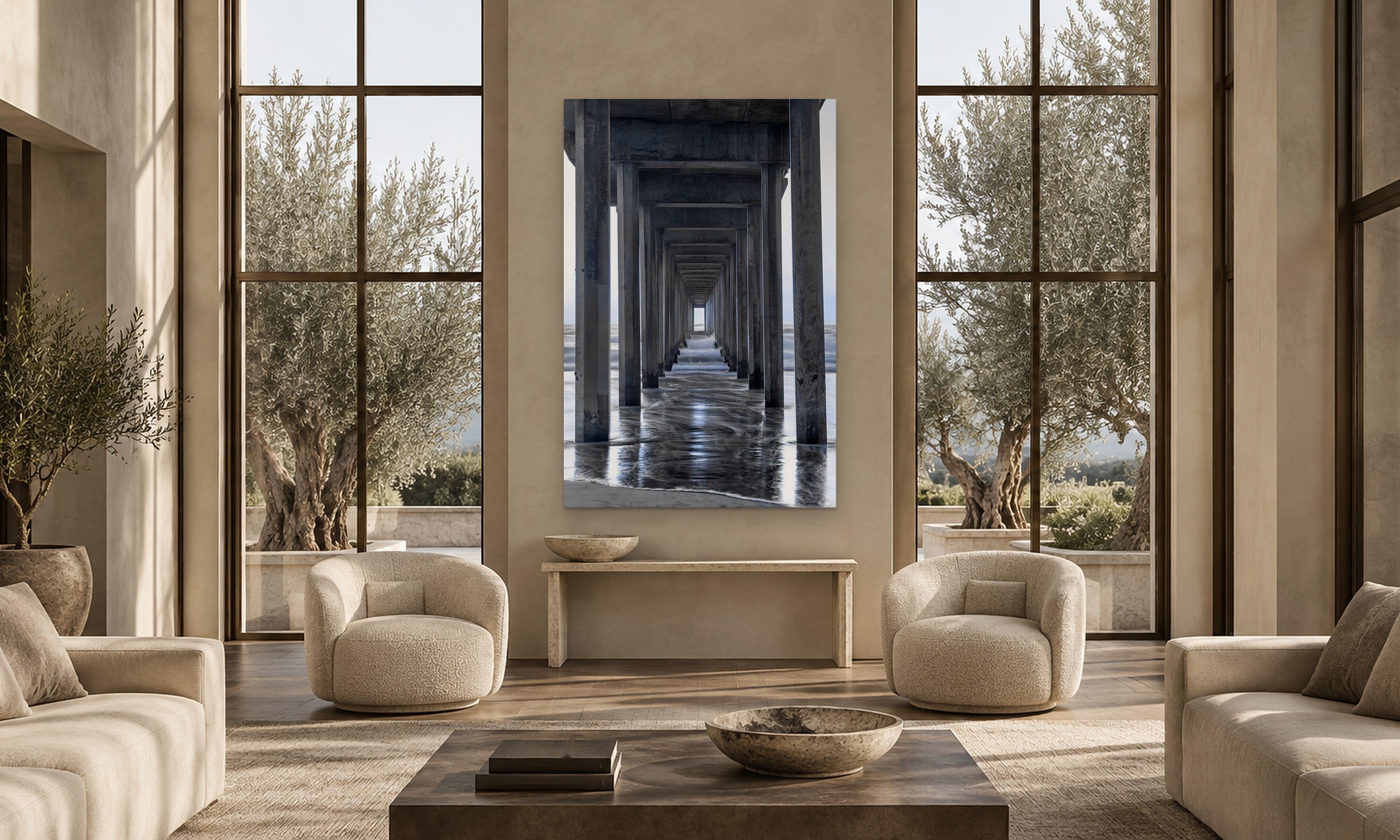 Silver Shimmer by Aaron Chang, shown in a modern room with a tall wall